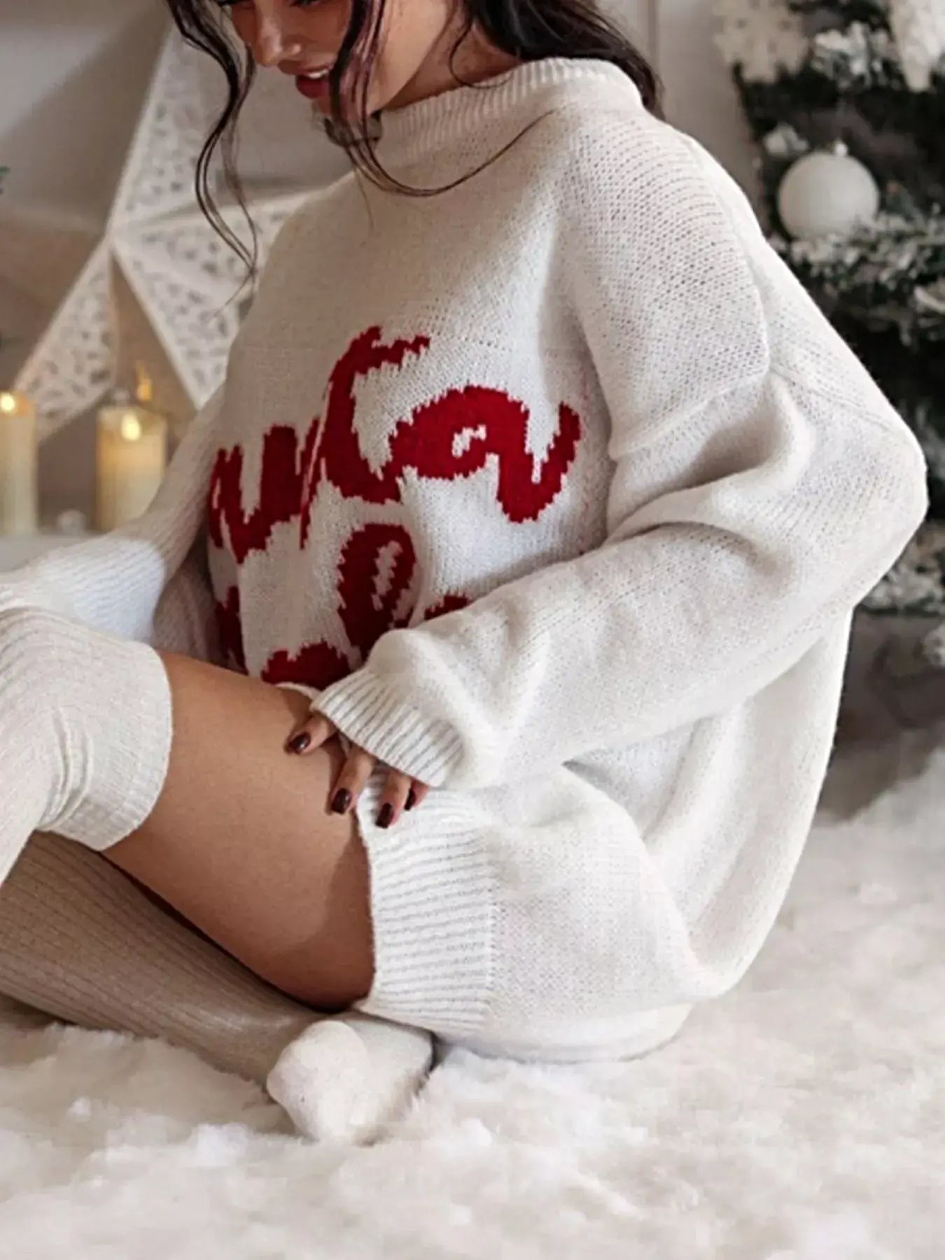 Christmas Letter Oversized Sweater Dress -