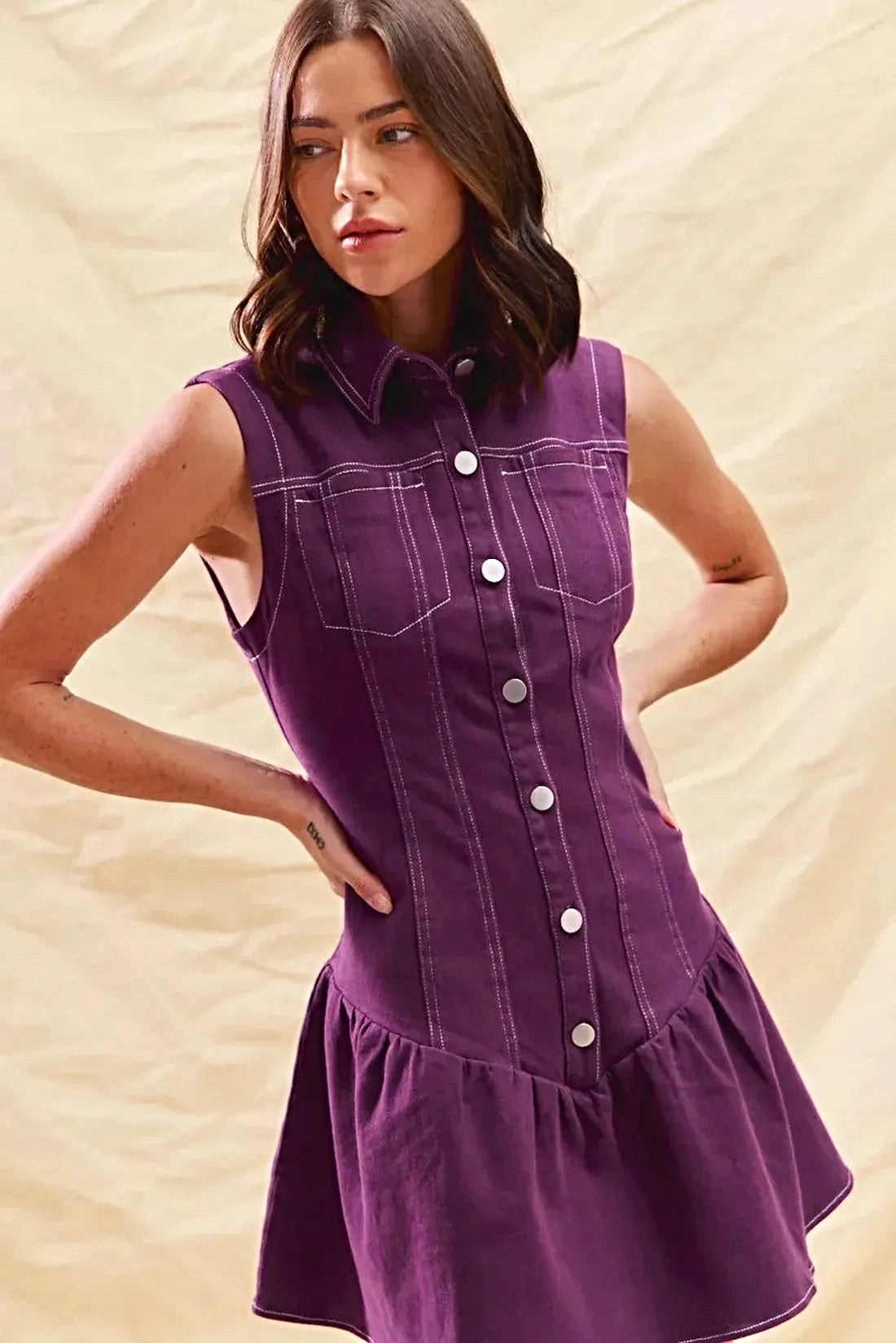 SO ME Button Down Sleeveless Collared Game Day Mini Dress -