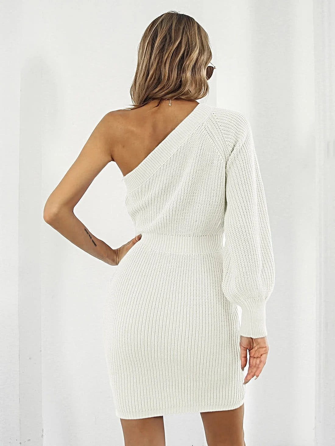 One-Shoulder Mini Sweater Dress -