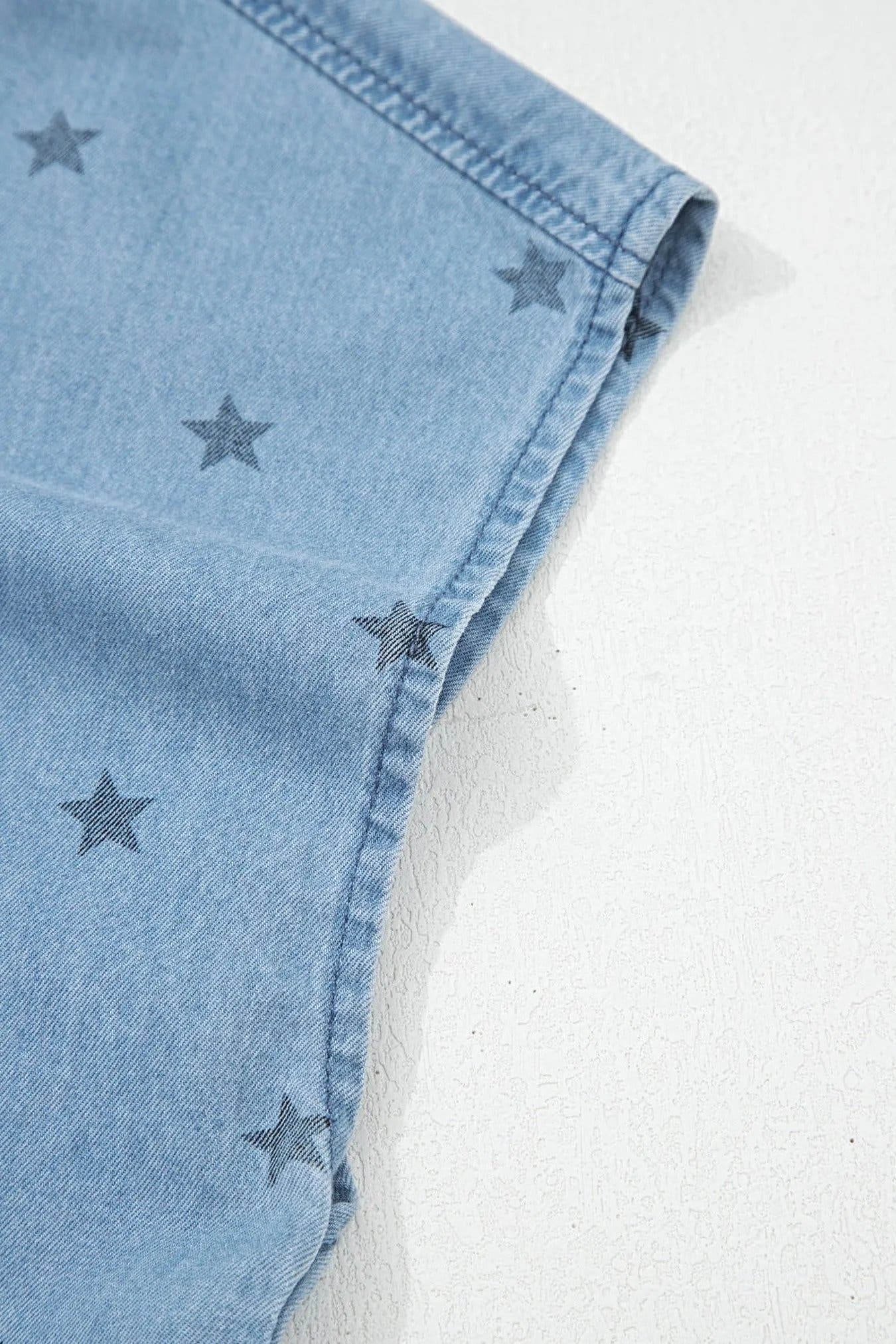 Double Chest Pocket Short Sleeve Denim Shirt -