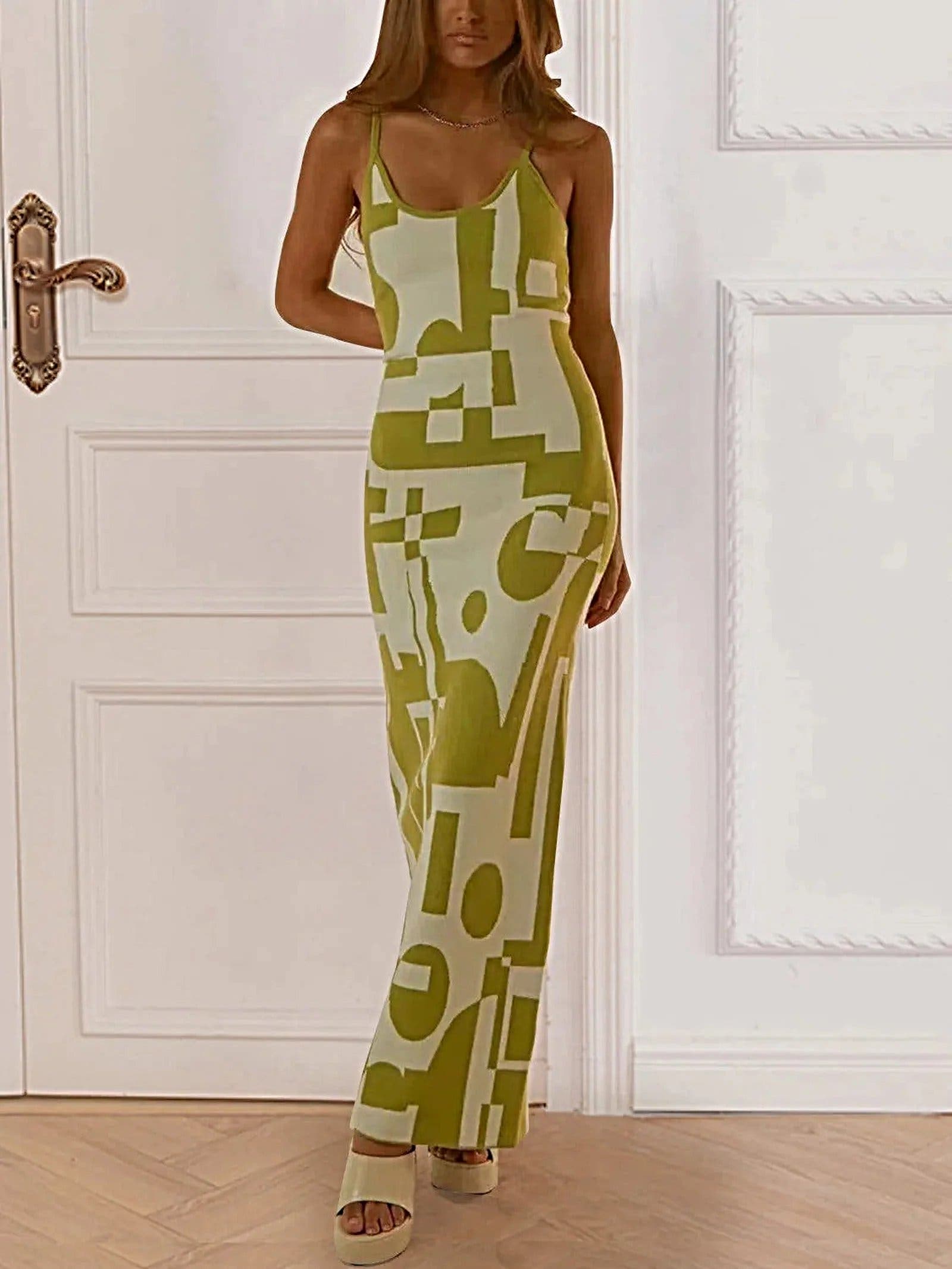 Spaghetti Strap Maxi Sweater Dress - Highly Stretchy, 100% Polyester, Machine Washable -