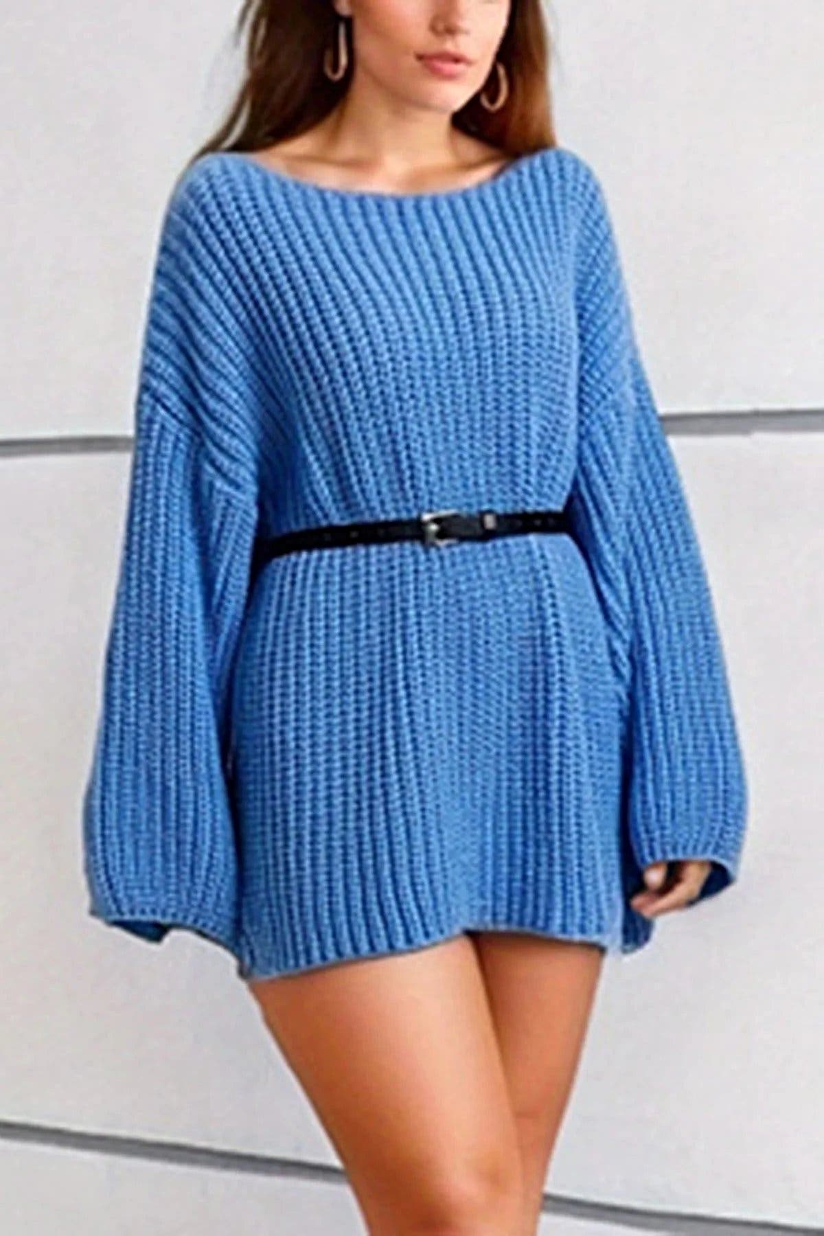 Boat Neck Dropped Shoulder Mini Sweater Dress -