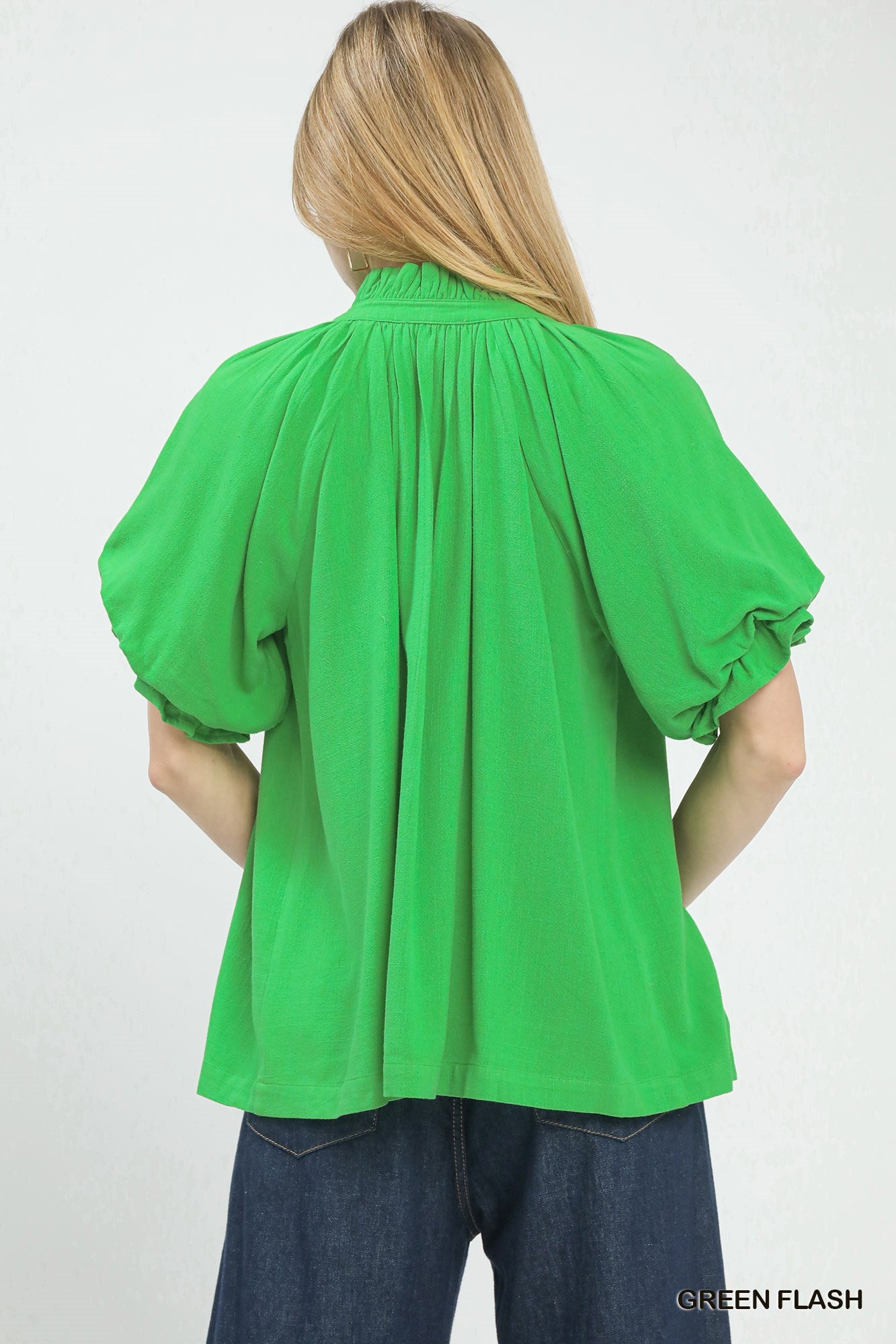 Umgee Linen V-Neck Flutter Sleeve Top -