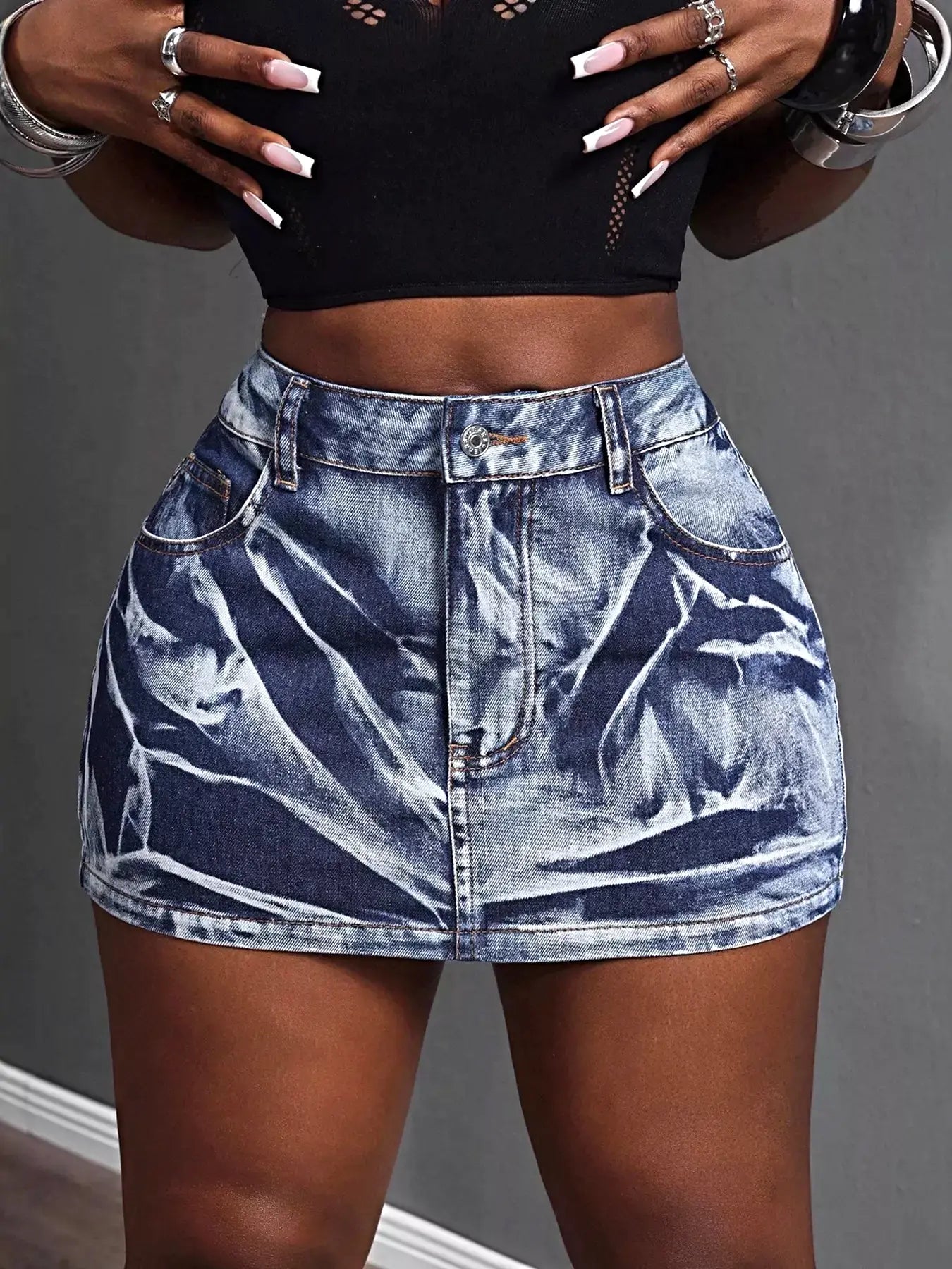 High Waist Denim Mini Skirt -