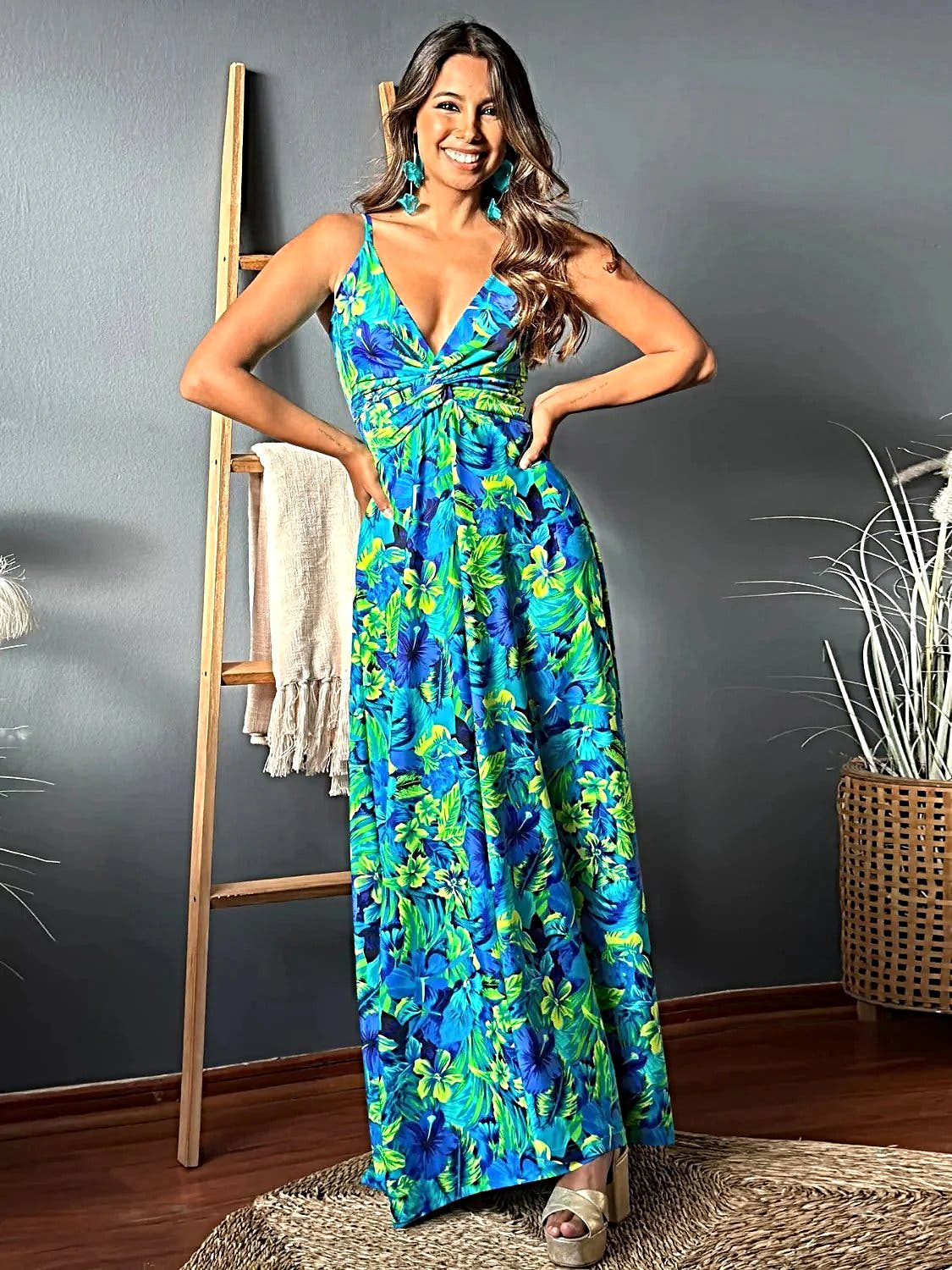 Twisted Printed V-Neck Cami Dress -