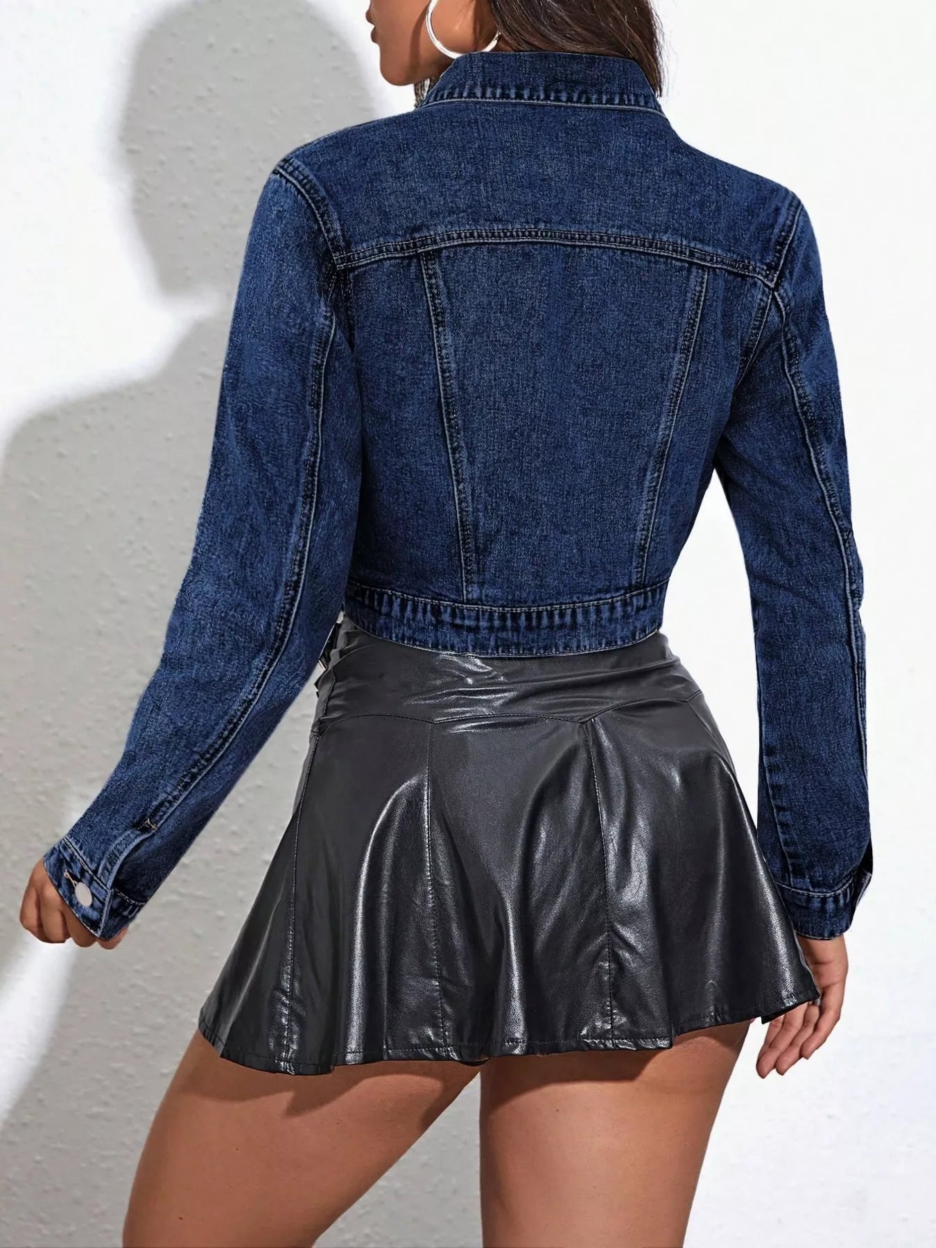 Cropped Button Up Denim Jacket -