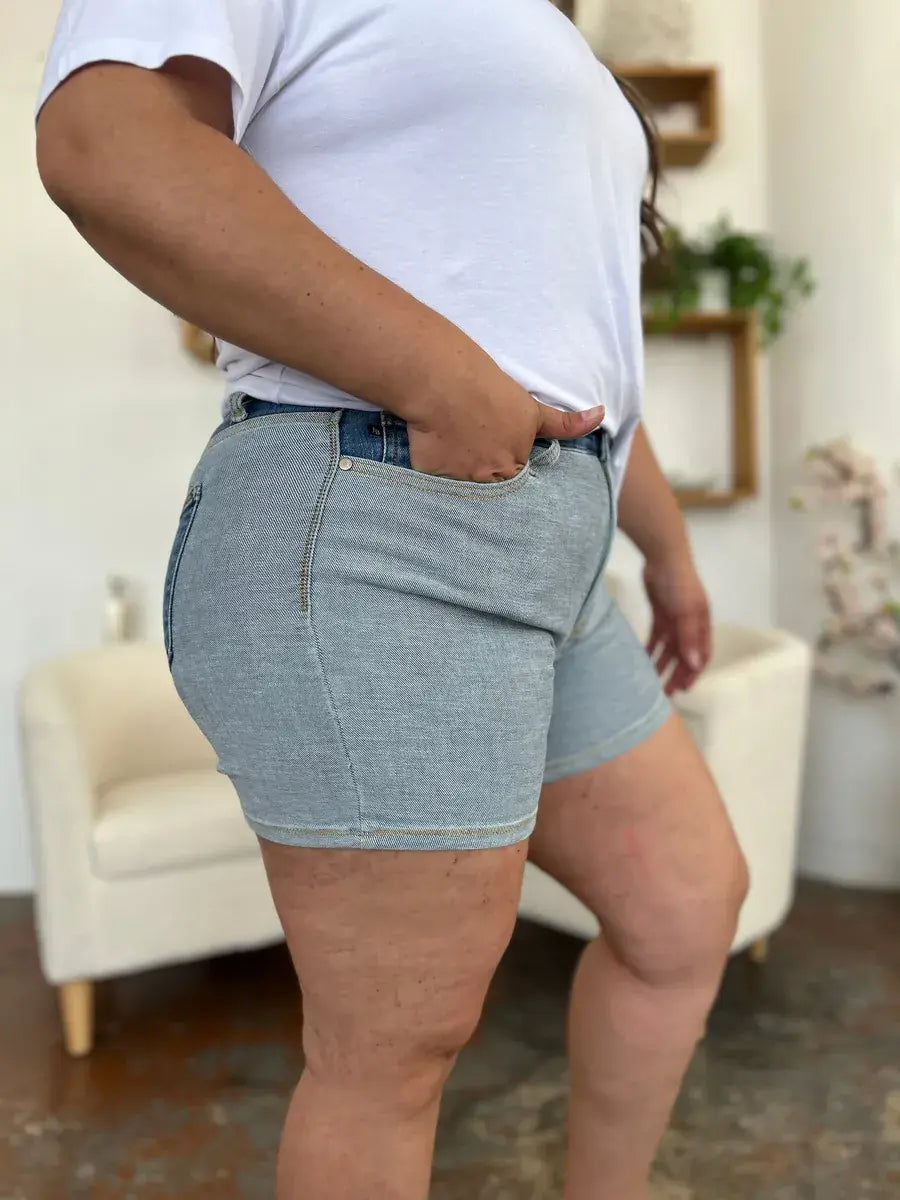Judy Blue Full Size Color Block Denim Shorts -