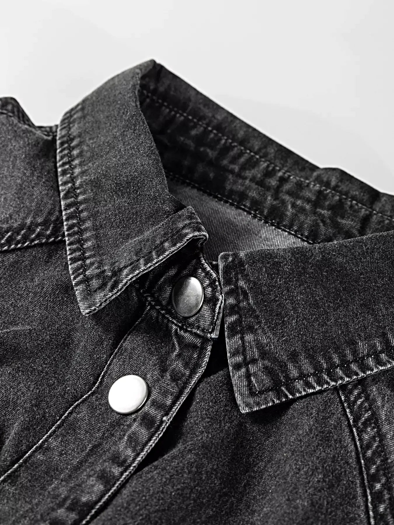 Chest Pocket Raw Hem Denim Loose Shirt Dress -
