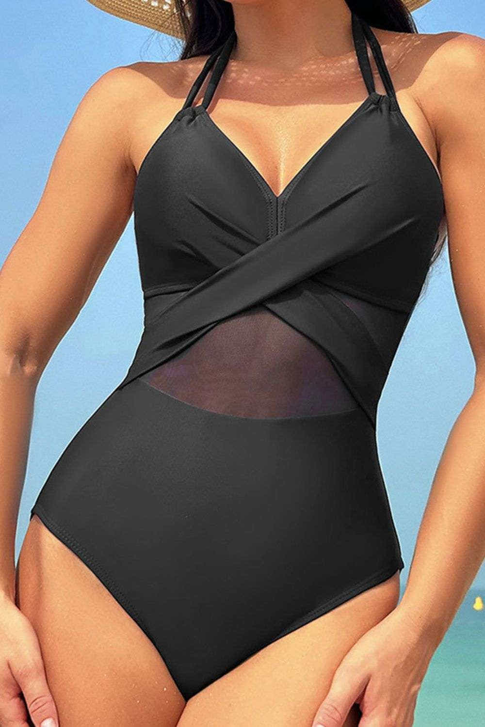 Trajes de baño de una pieza con cuello halter cruzado Tendencias