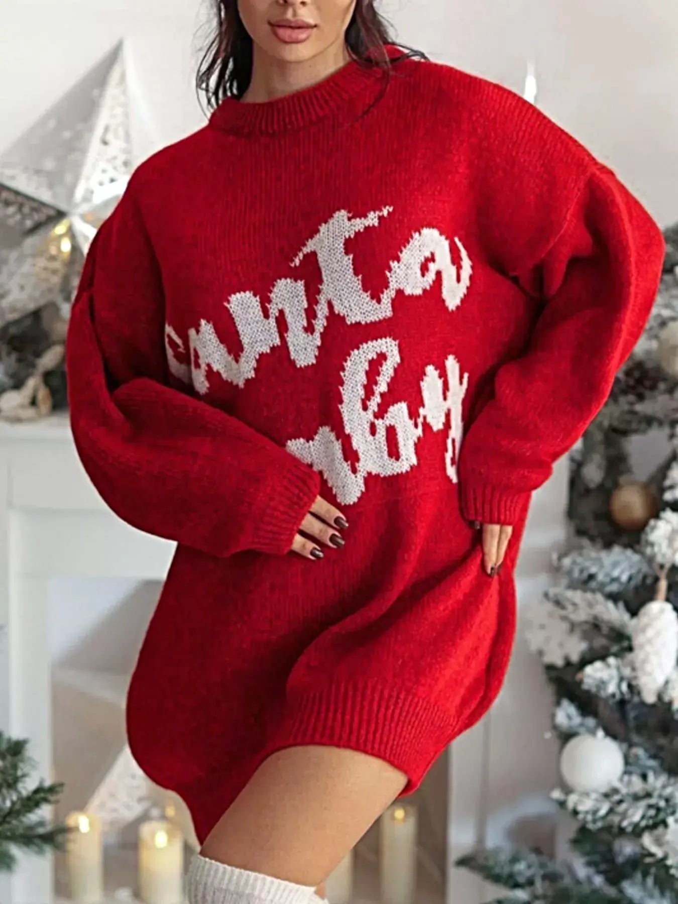 Christmas Letter Oversized Sweater Dress -
