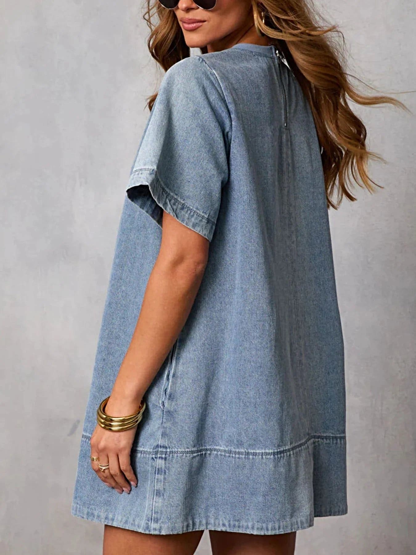 Casual Short Sleeve Denim Dress -