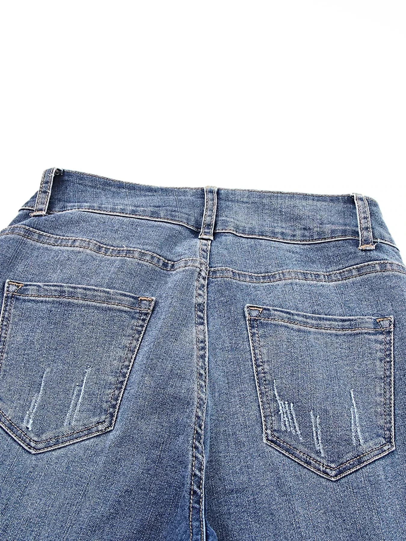 High Waist Distressed Straight Leg Jeans -