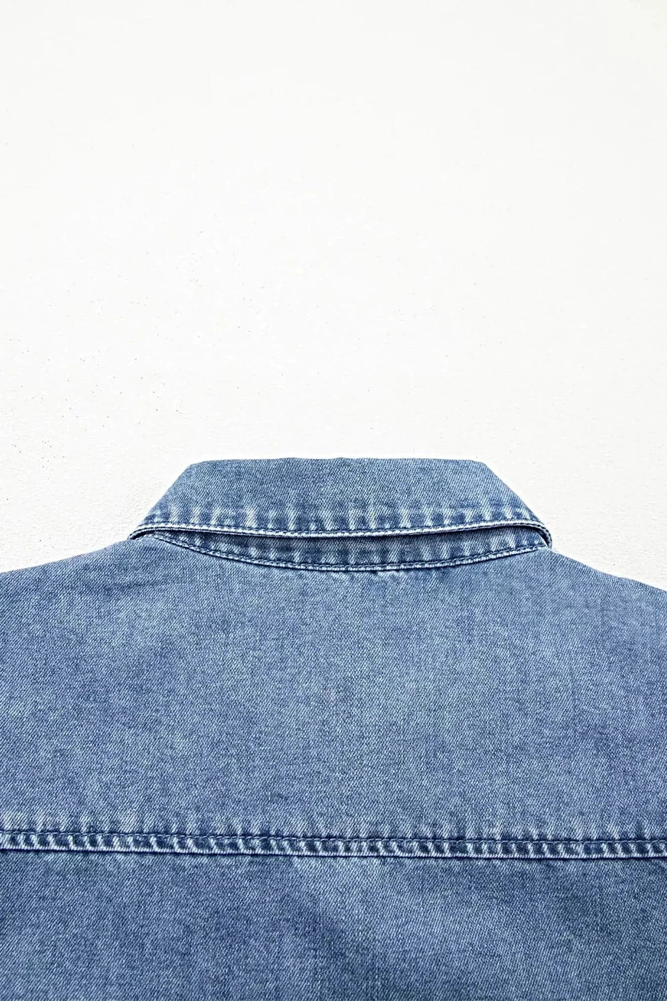 Puff Half Sleeve Collared Denim Shirt -