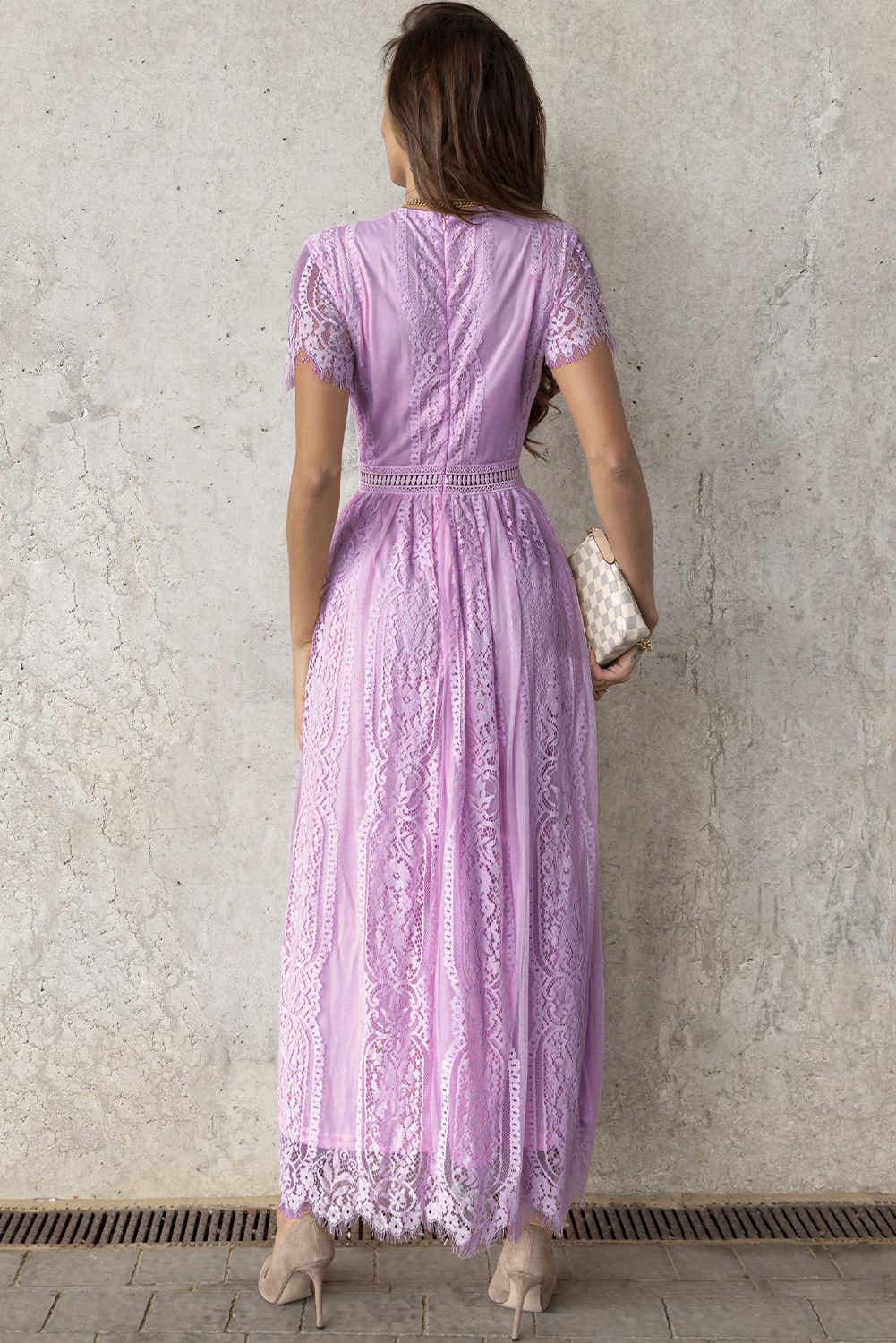 Scalloped Trim Lace Plunge Dress Trendsi