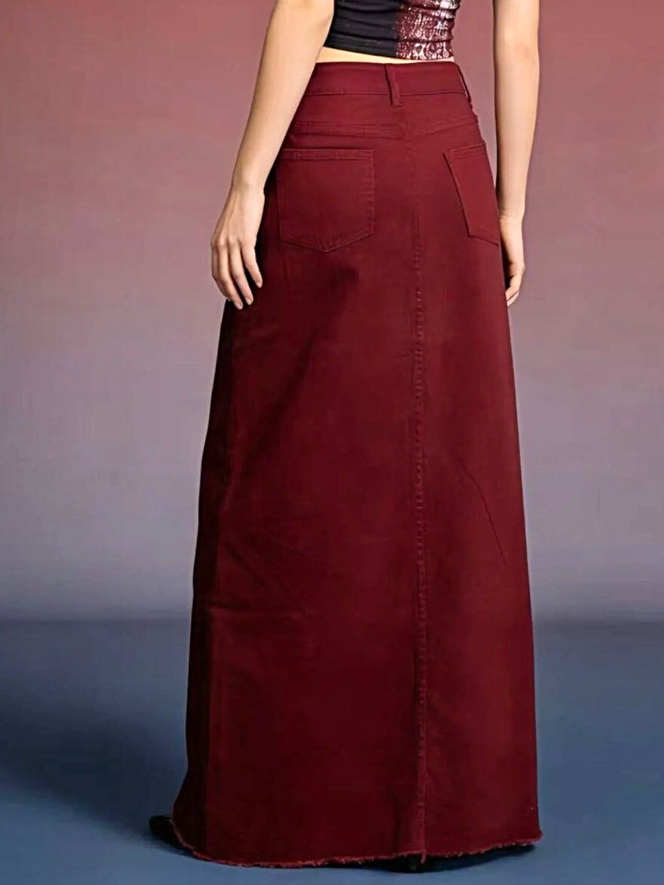 Raw Hem Maxi Denim Skirt -