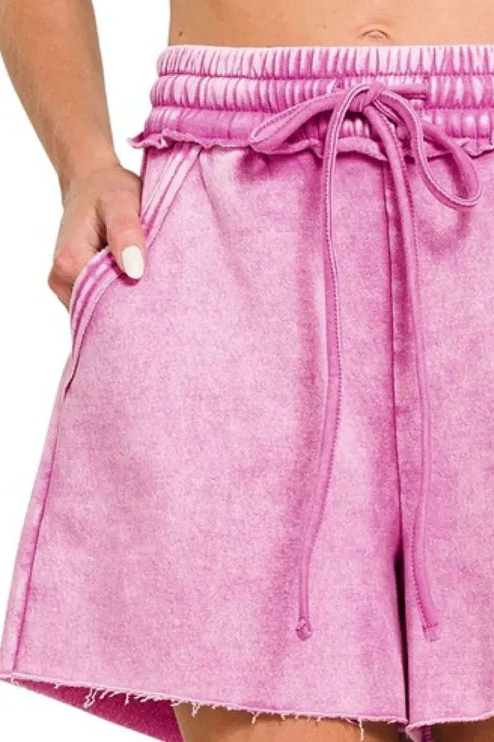 Zenana Acid Wash Fleece Drawstring Shorts With Pockets -
