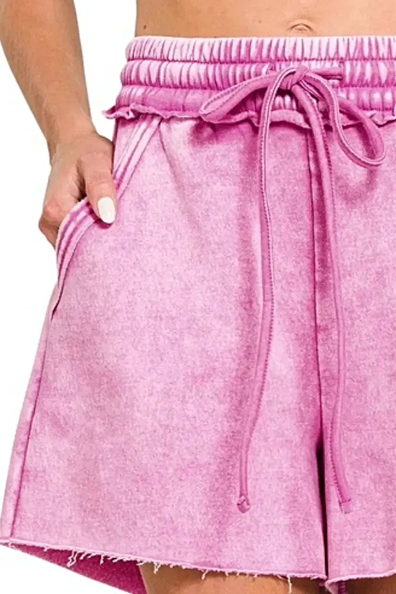 Trendy Acid Wash Drawstring Shorts With Pockets - Cozy Fleece Fabric for Casual Comfort -