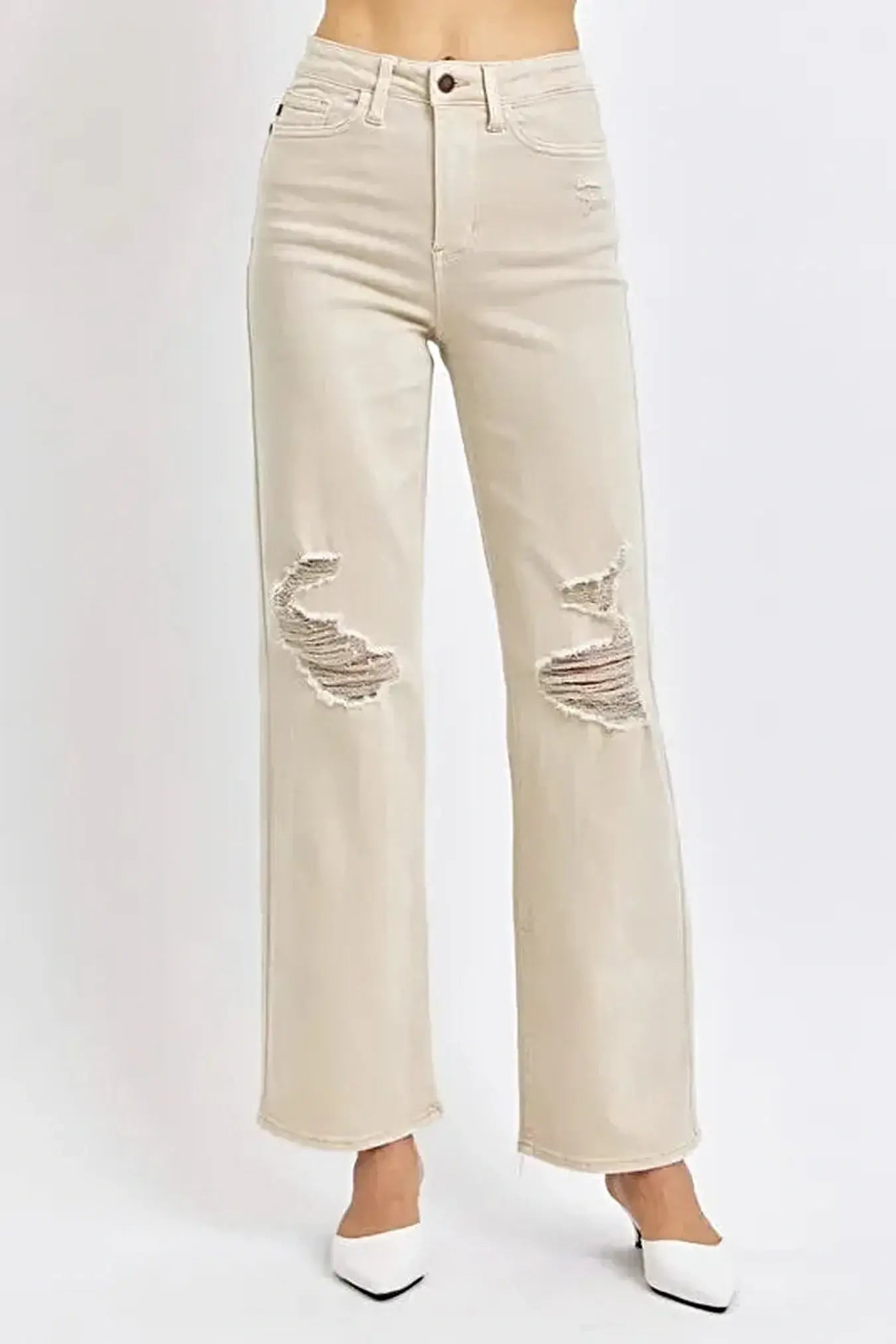 Judy Blue Full Size High Waist Distressed Wide Leg Jeans -