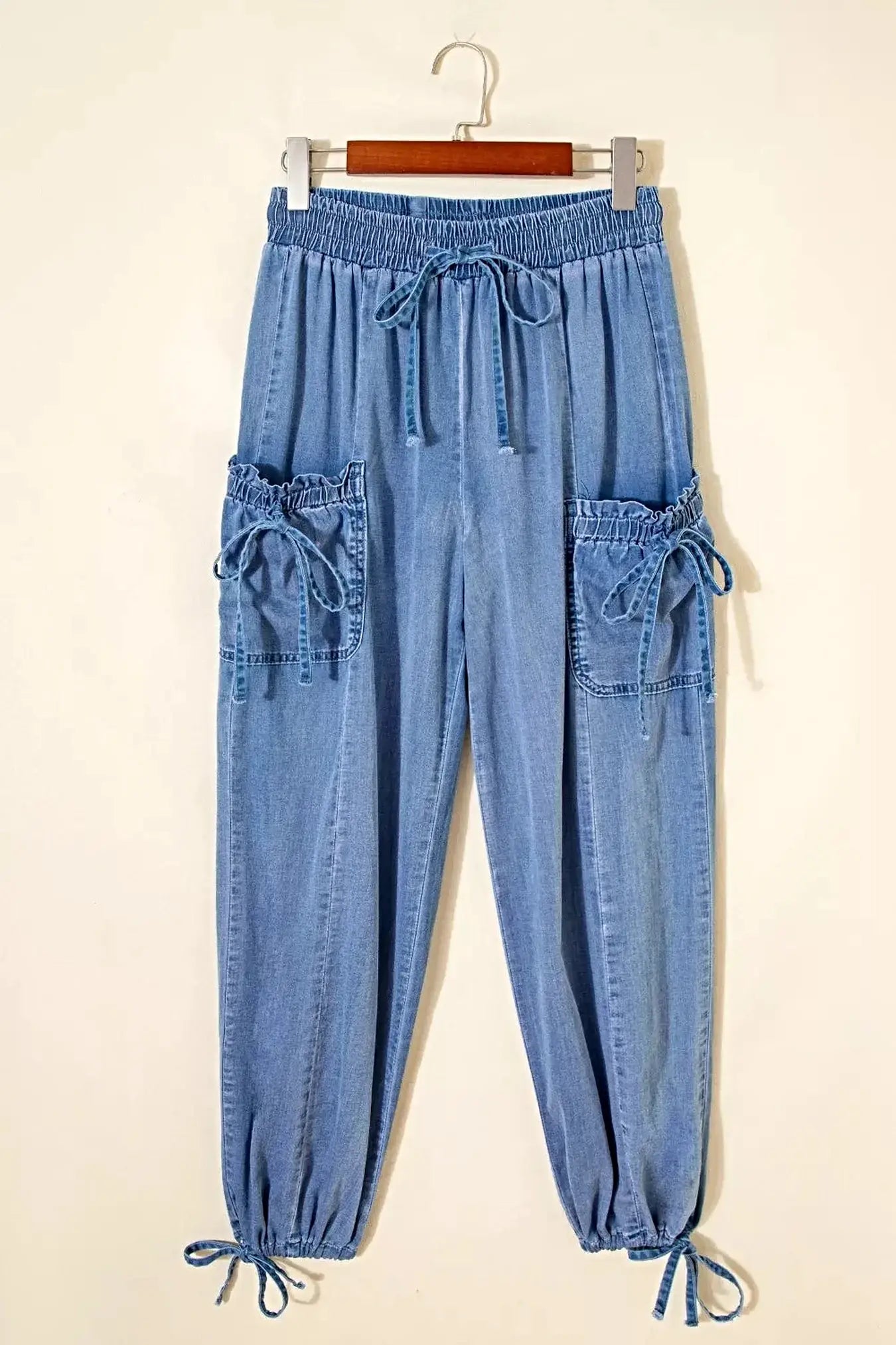 Drawstring Elastic Waist Pocketed Loose Jeans -