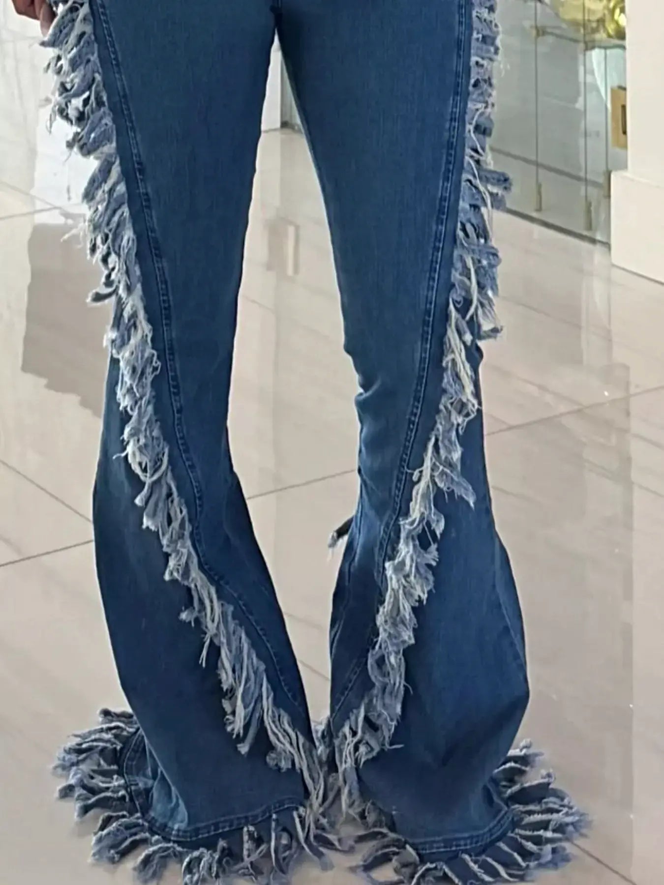 Frayed Trim High Waist Flare Jeans -