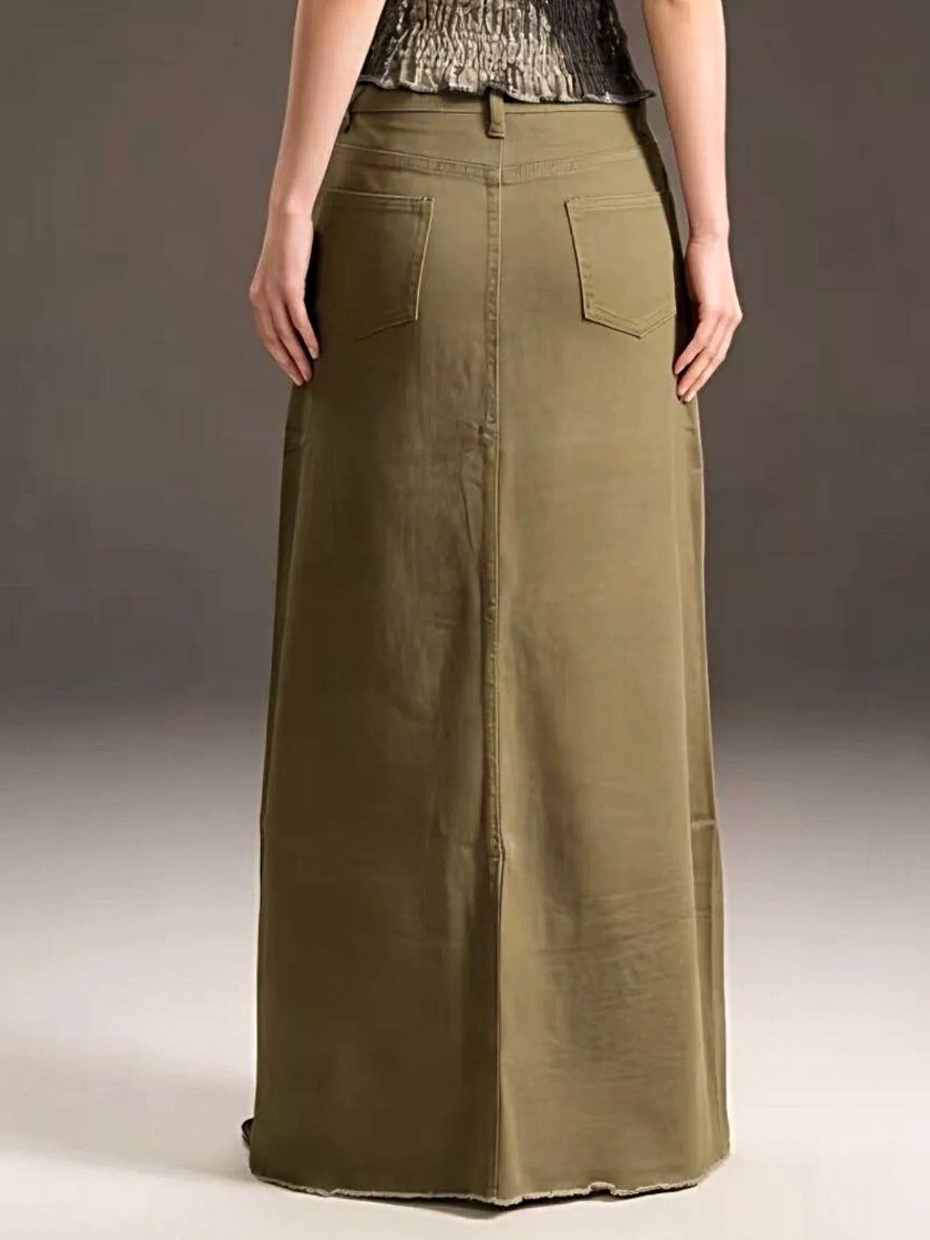 Raw Hem Maxi Denim Skirt -