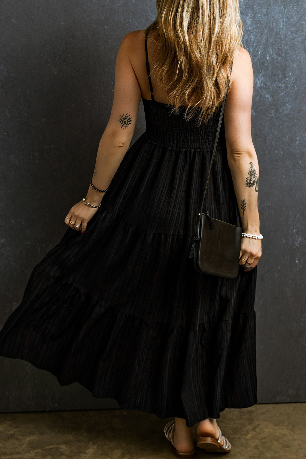Smocked Tiered Spaghetti Strap Dress Trendsi