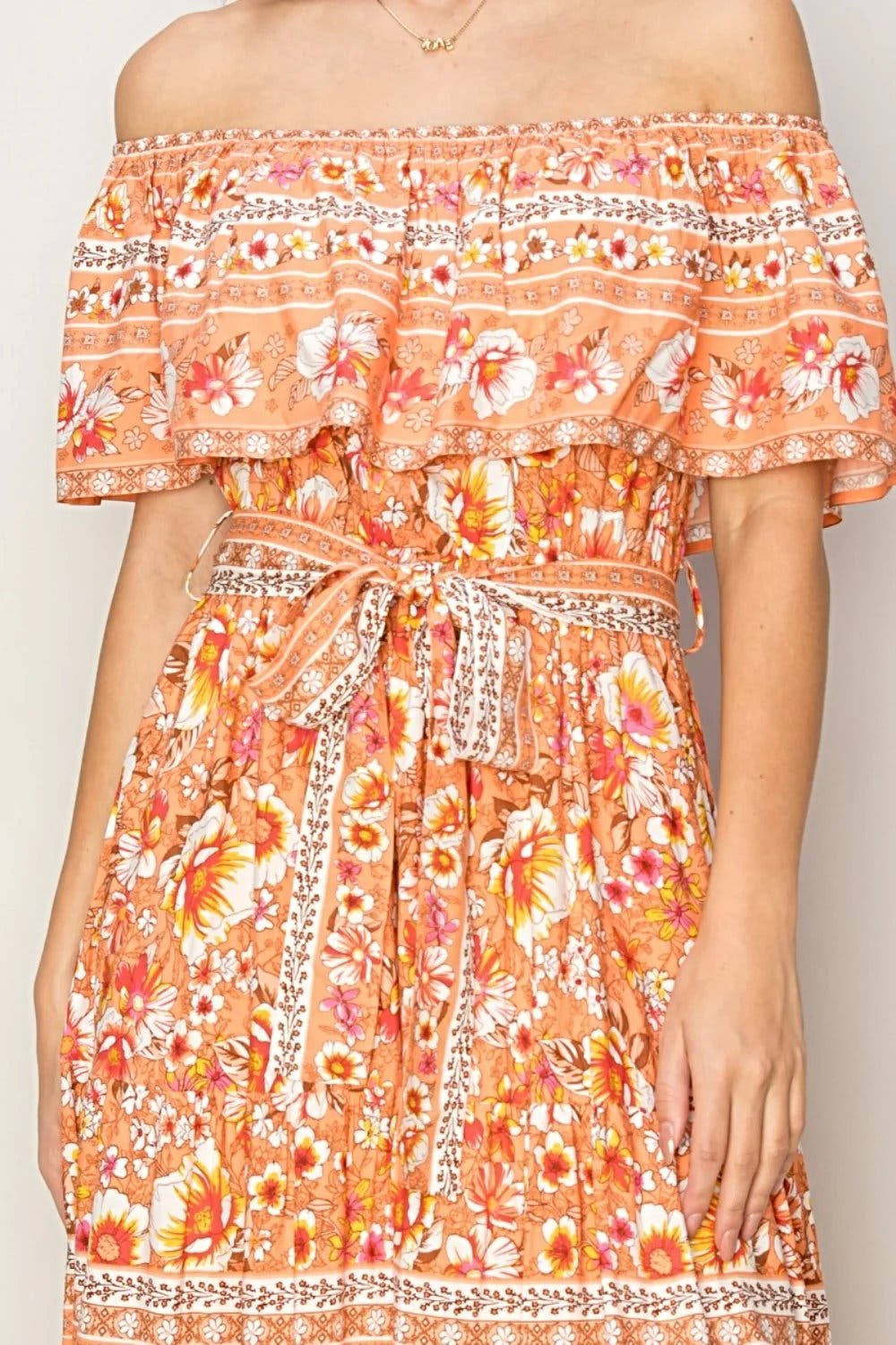 HYFVE Floral Off-Shoulder Tie Front Maxi Dress -