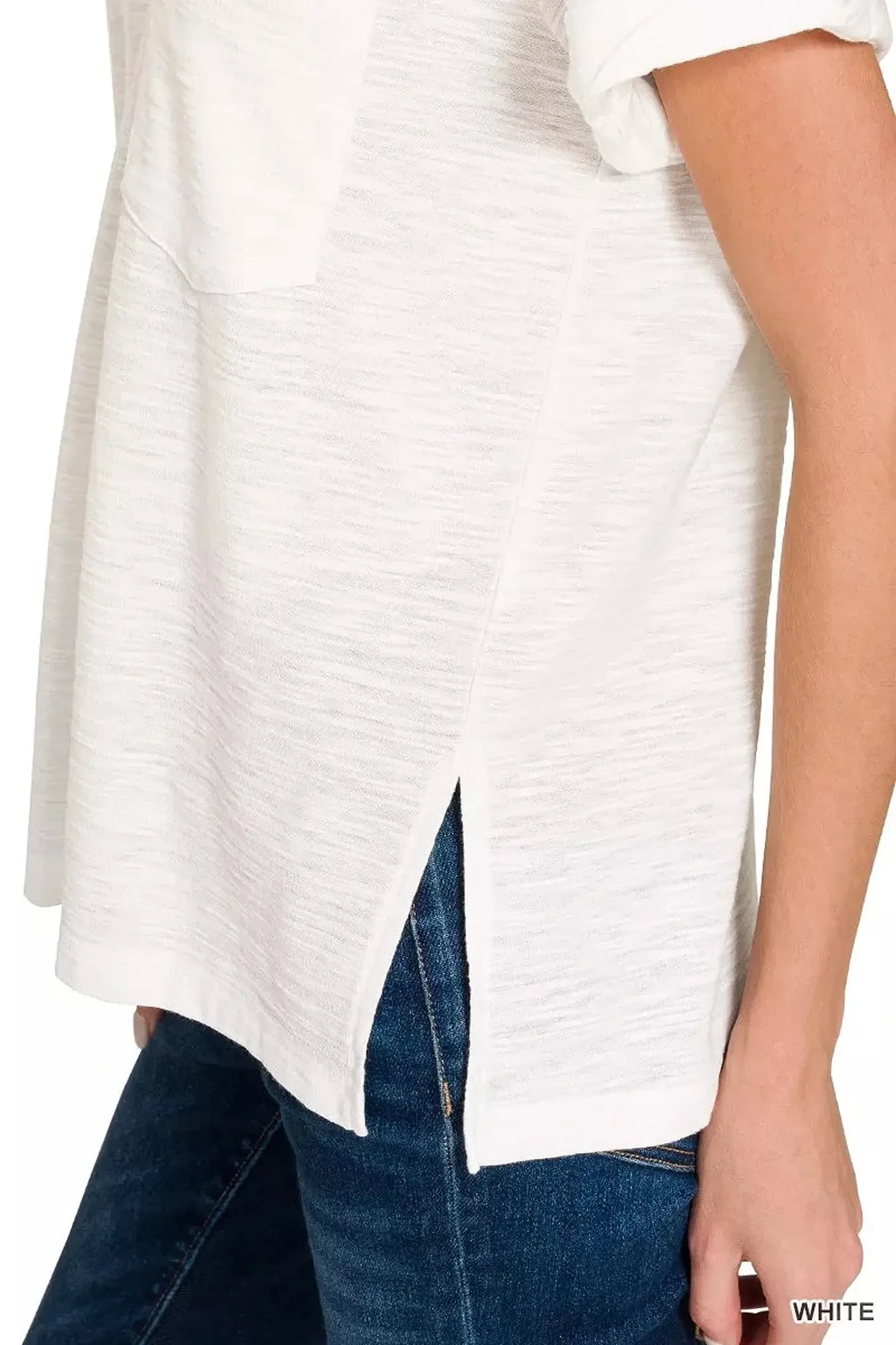 Zenana Slub Rolled Short Sleeve V-Neck Tee -