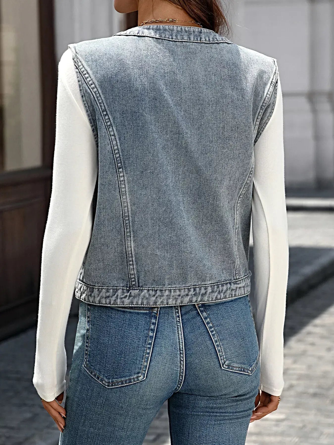 Button-Down Denim Vest -