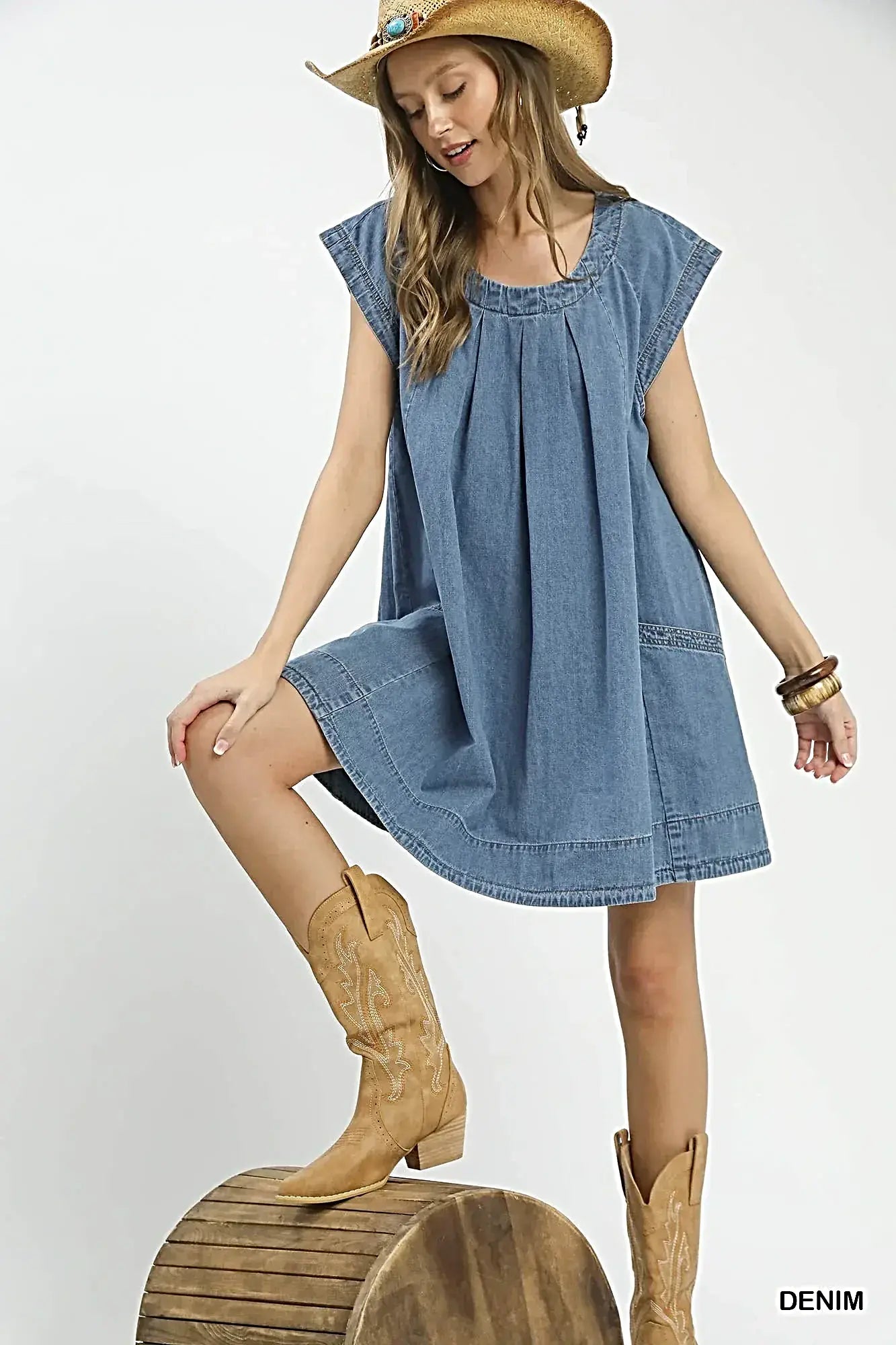 Umgee Stone Washed Denim Mini Dress -