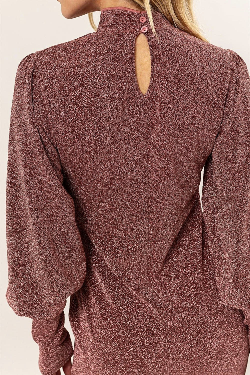 HYFVE Glitter Mock Neck Long Sleeve Mini Dress -