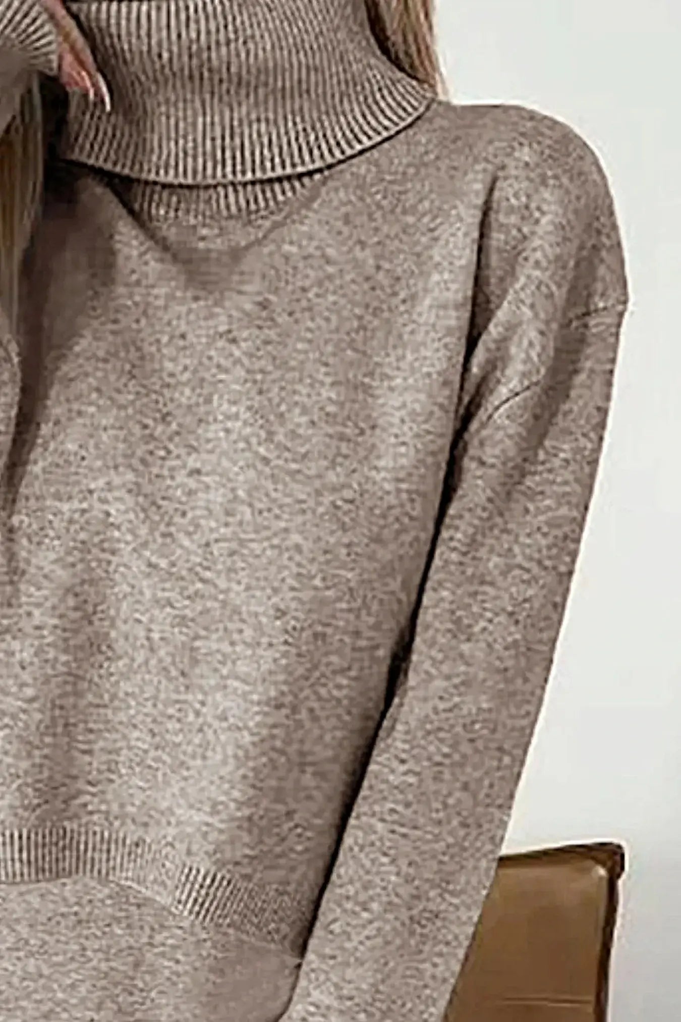 Turtleneck Dropped Shoulder Sweater and Dress Sweater Set -