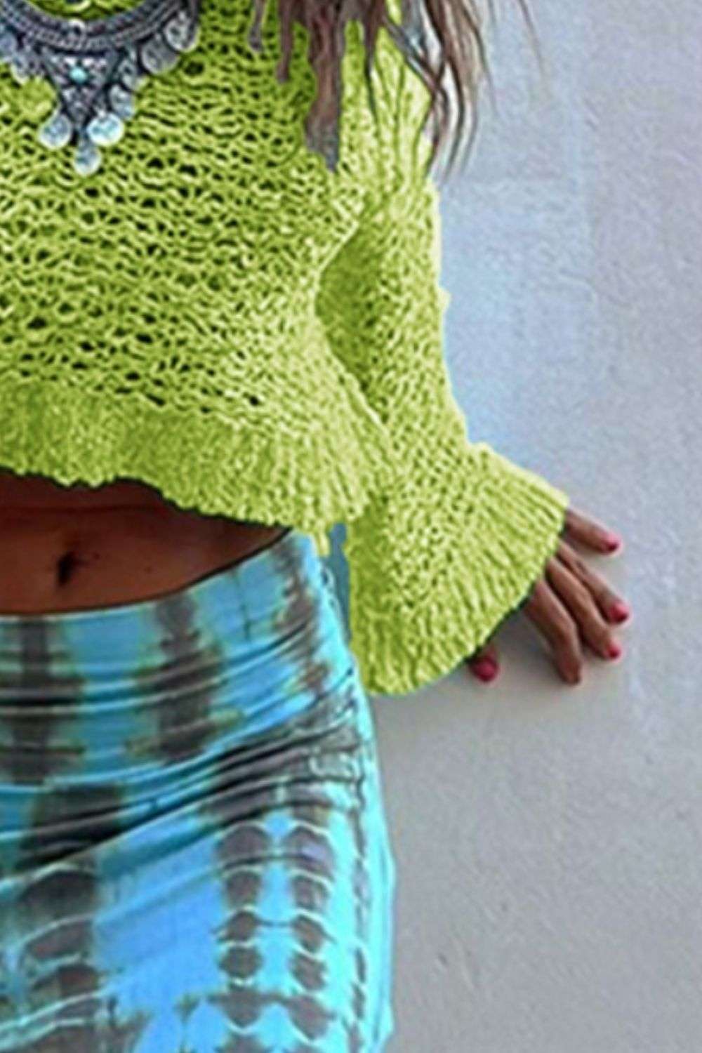 Round Neck Long Sleeve Knit Cover Up Trendsi