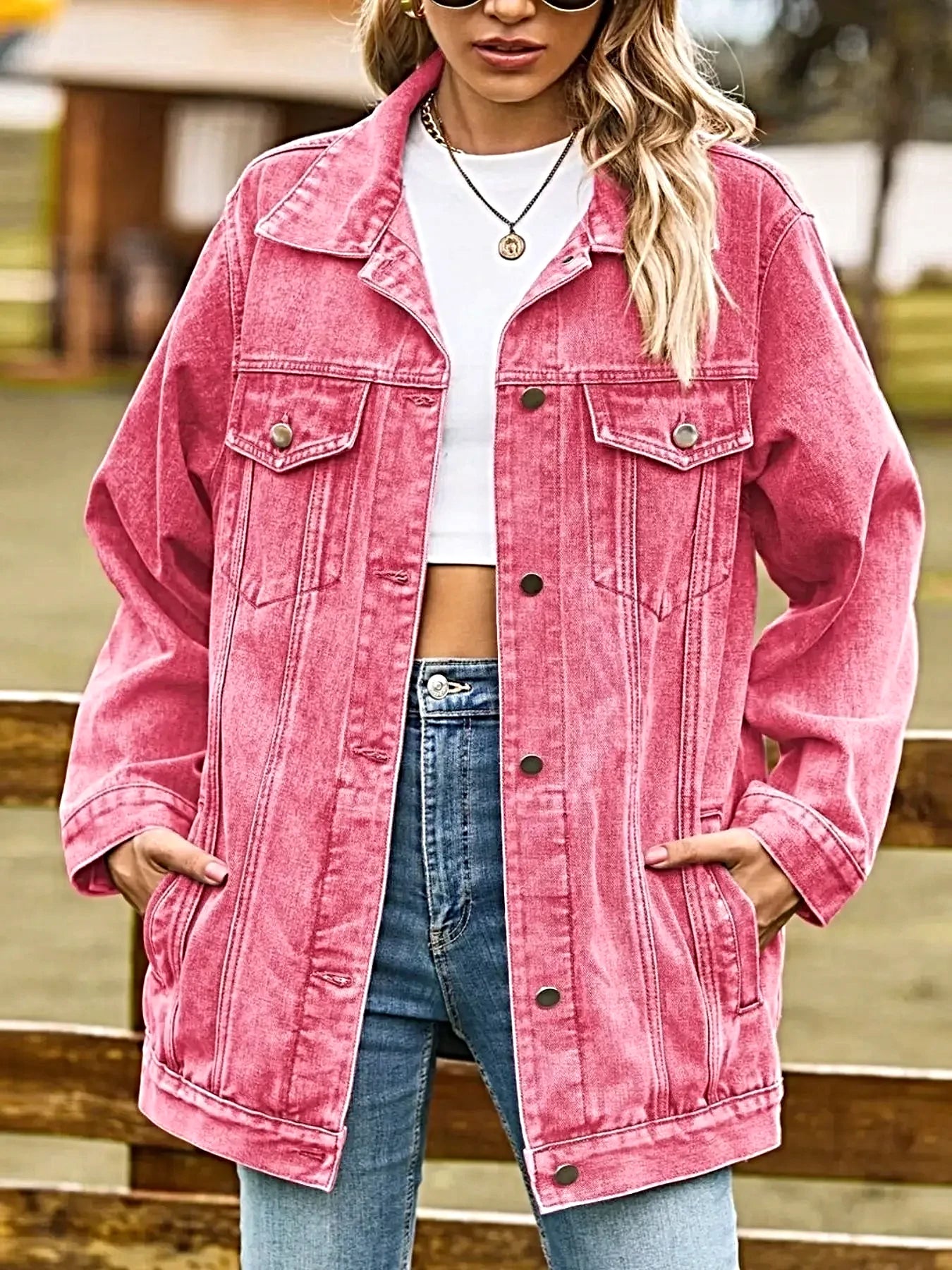 Button Down Washed Denim Jacket -