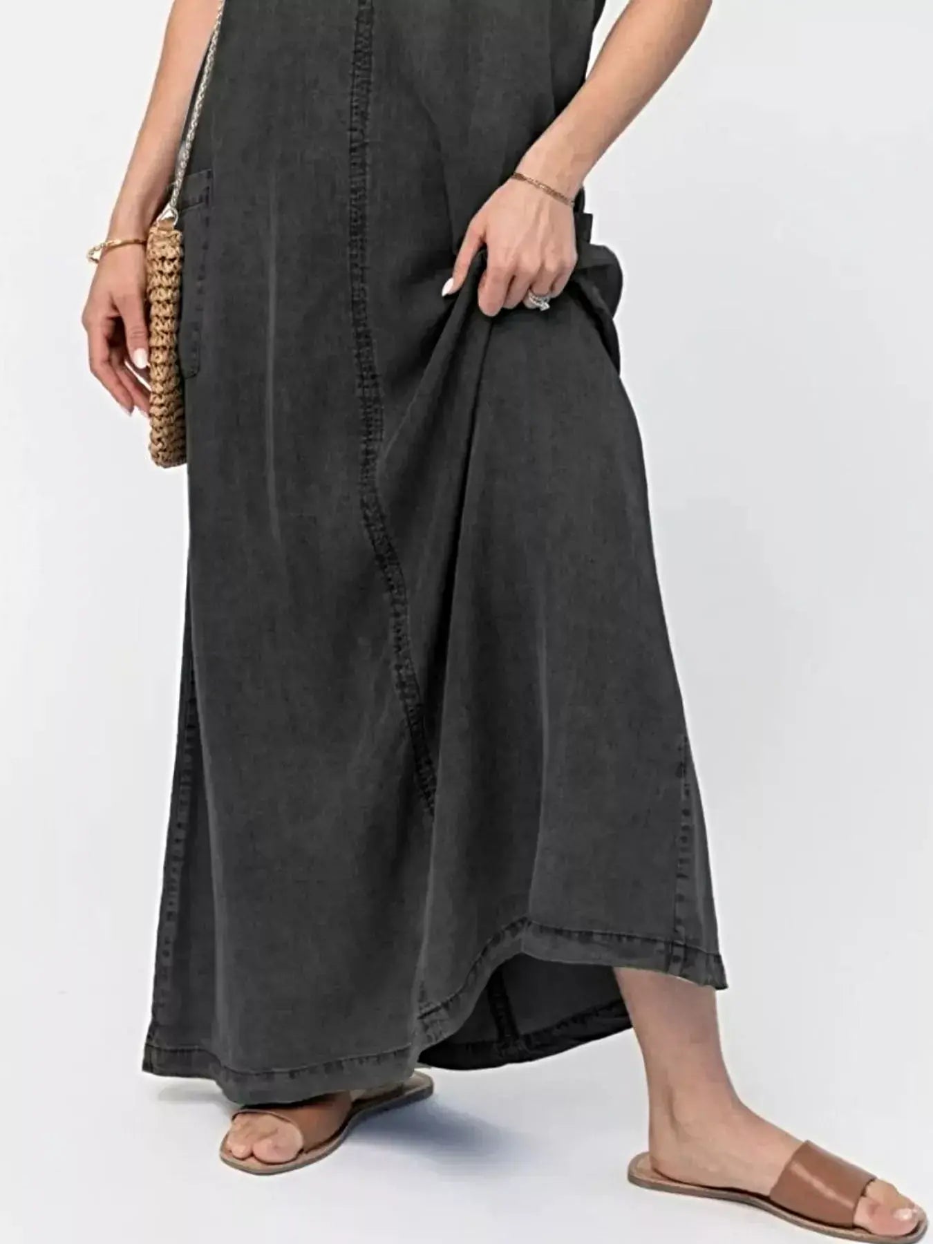 Casual Washed Denim Cami Maxi Dress -