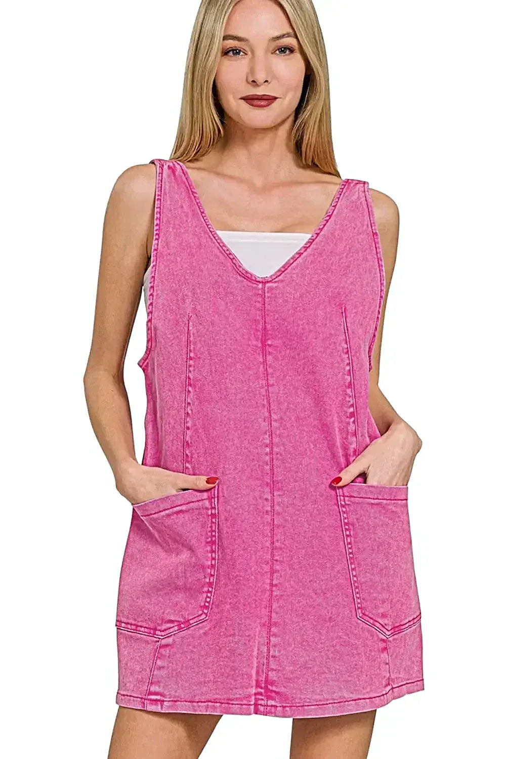 Zenana Washed Adjustable Strap Denim Overall Dress -