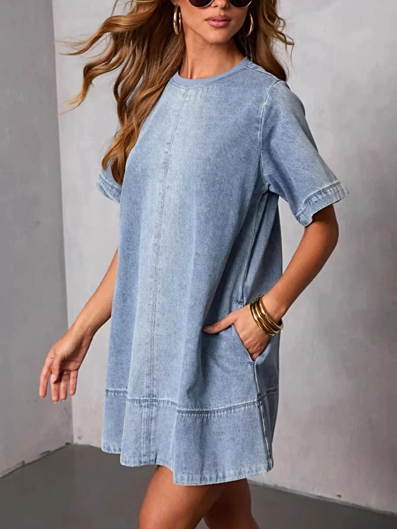 Casual Short Sleeve Denim Dress -