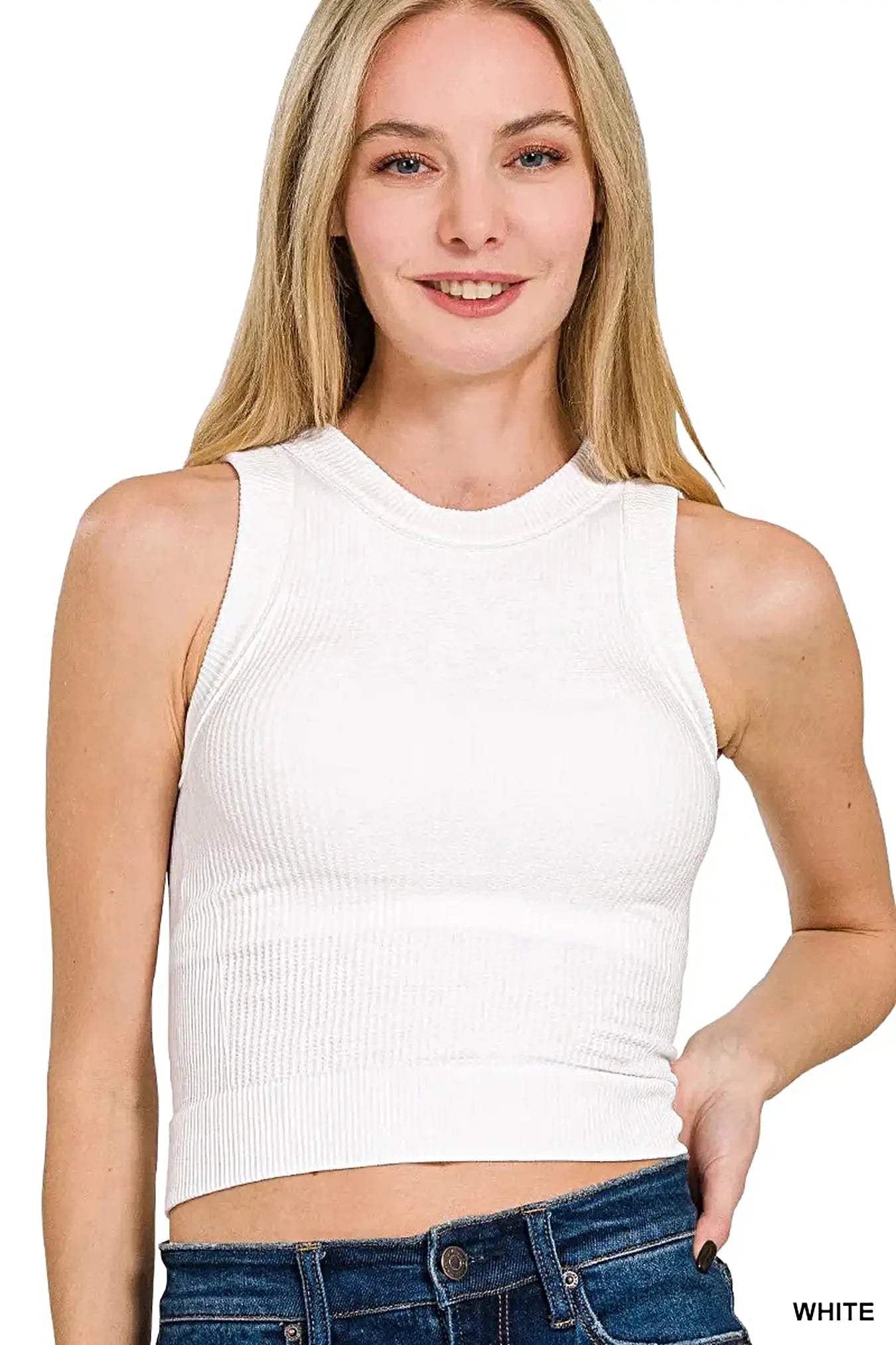 Zenana Built In Bra Seamless Crop Tank Top -