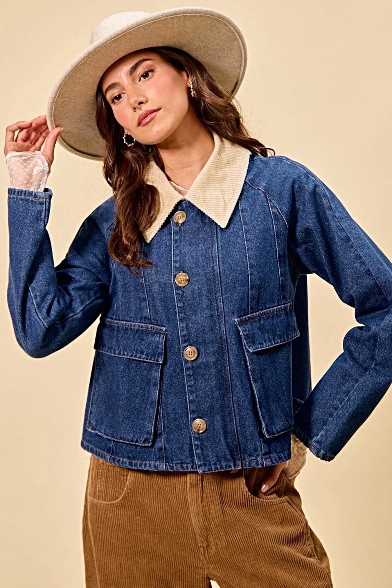 SO ME Zip Up And Buttoned Denim Jacket -