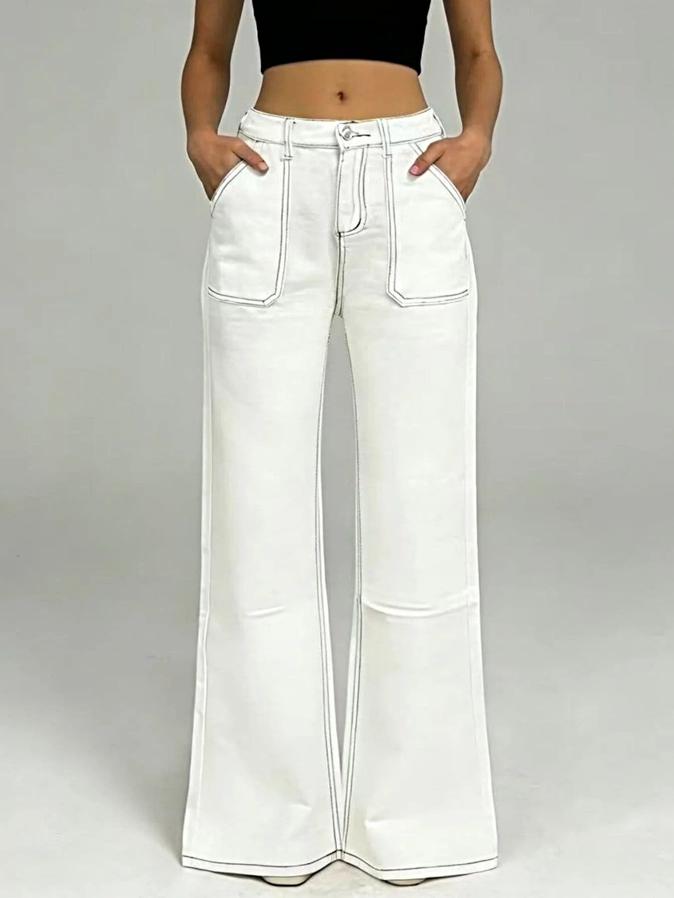 Wide Leg Contrast Stitching Jeans -