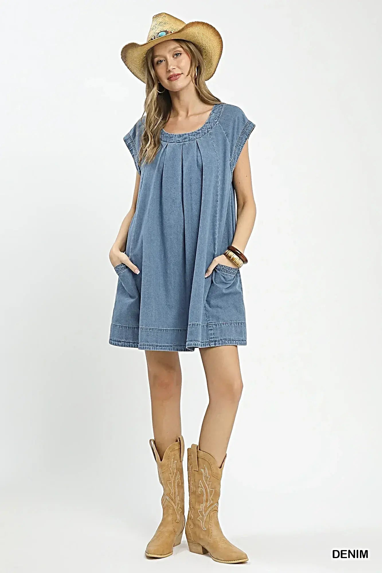 Umgee Stone Washed Denim Mini Dress -