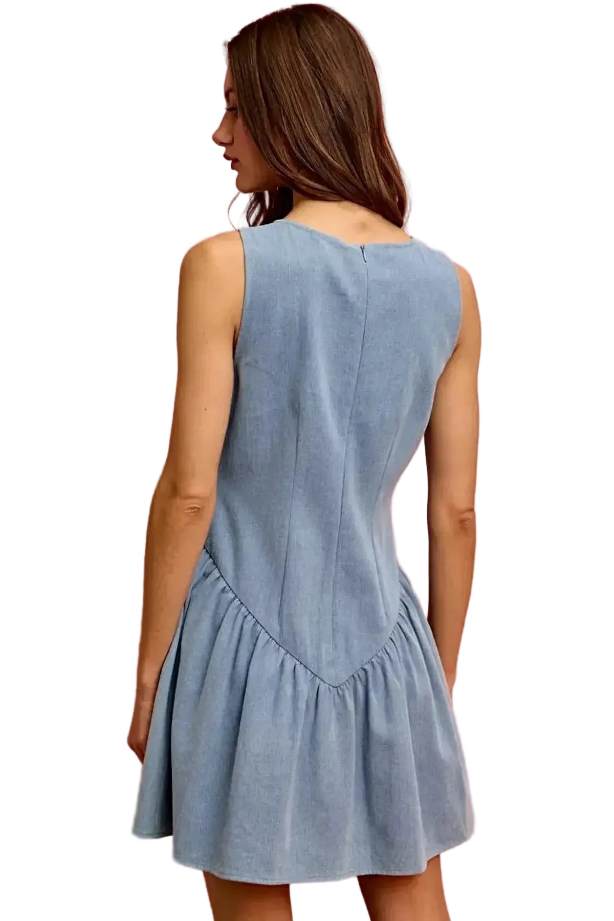 SO ME Fit And Flare Sleeveless Denim Mini Dress -