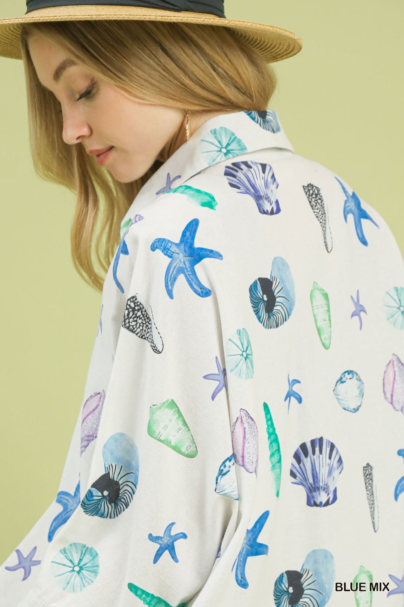 Umgee Seashell & Starfish Print Button-Down Top -