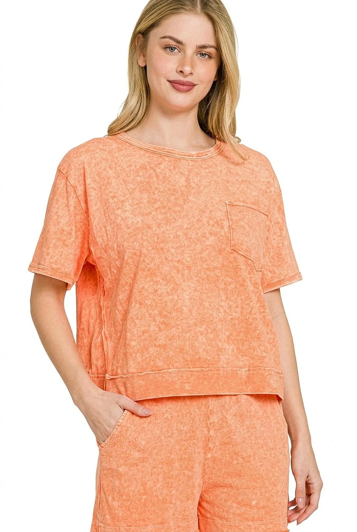Zenana Halo Snow Washed Boxy Top & Shorts Set -