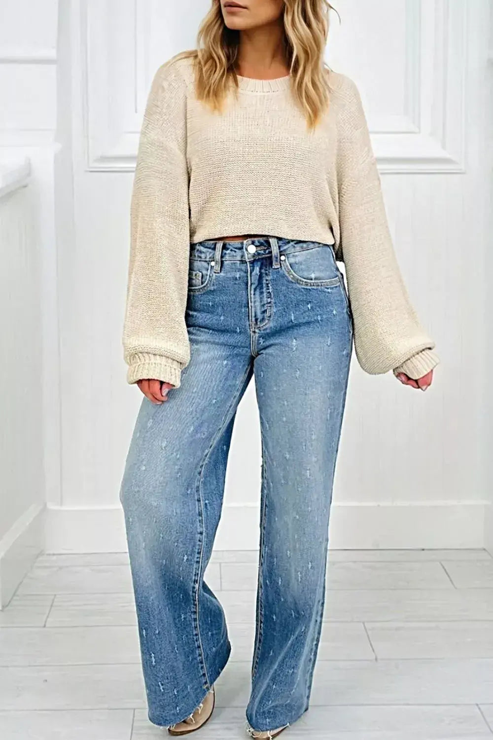 Distressed Detail Tummy Control Raw Hem Jeans -