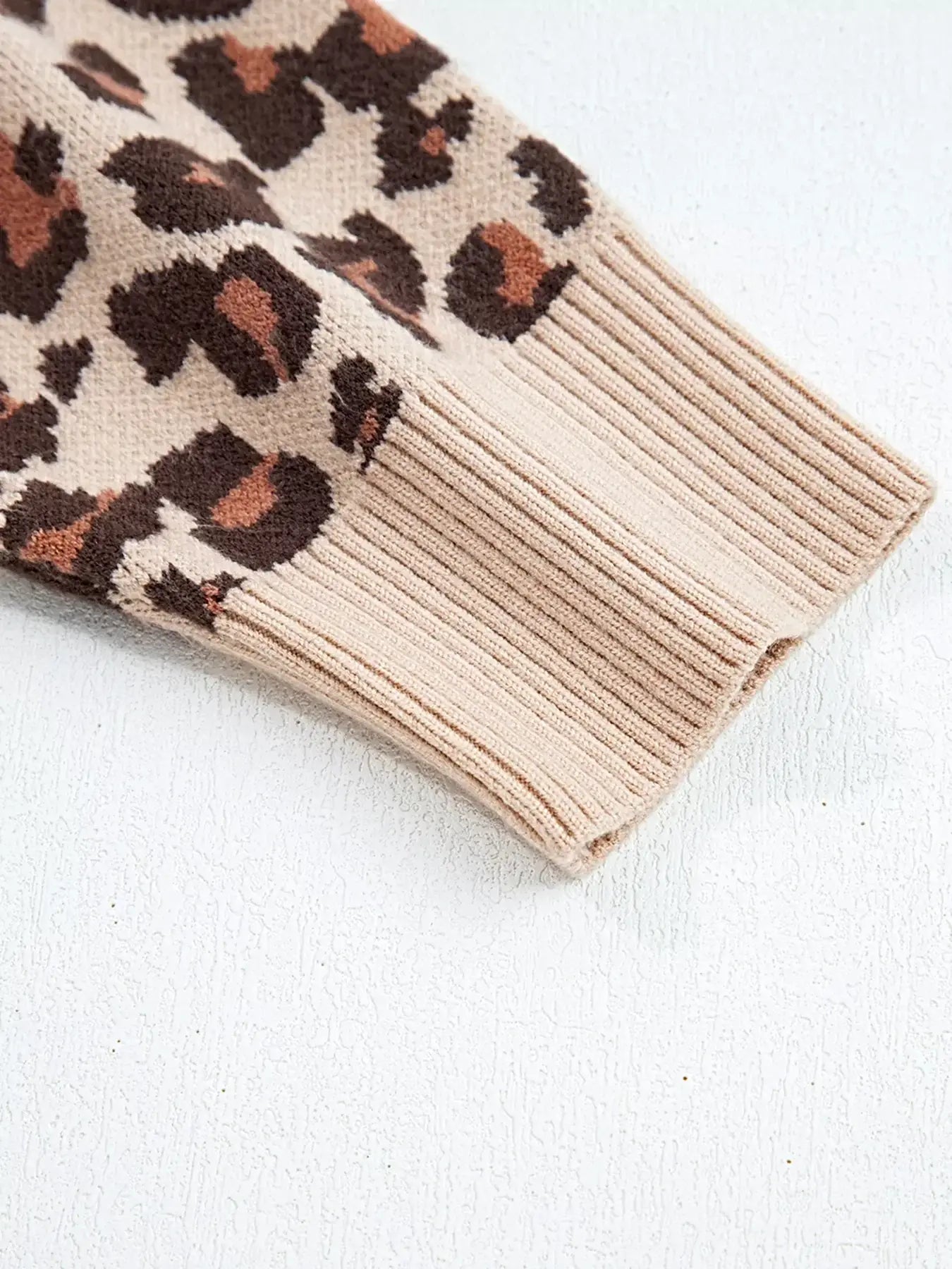 Leopard Print High Neck Shift Mini Sweater Dress -
