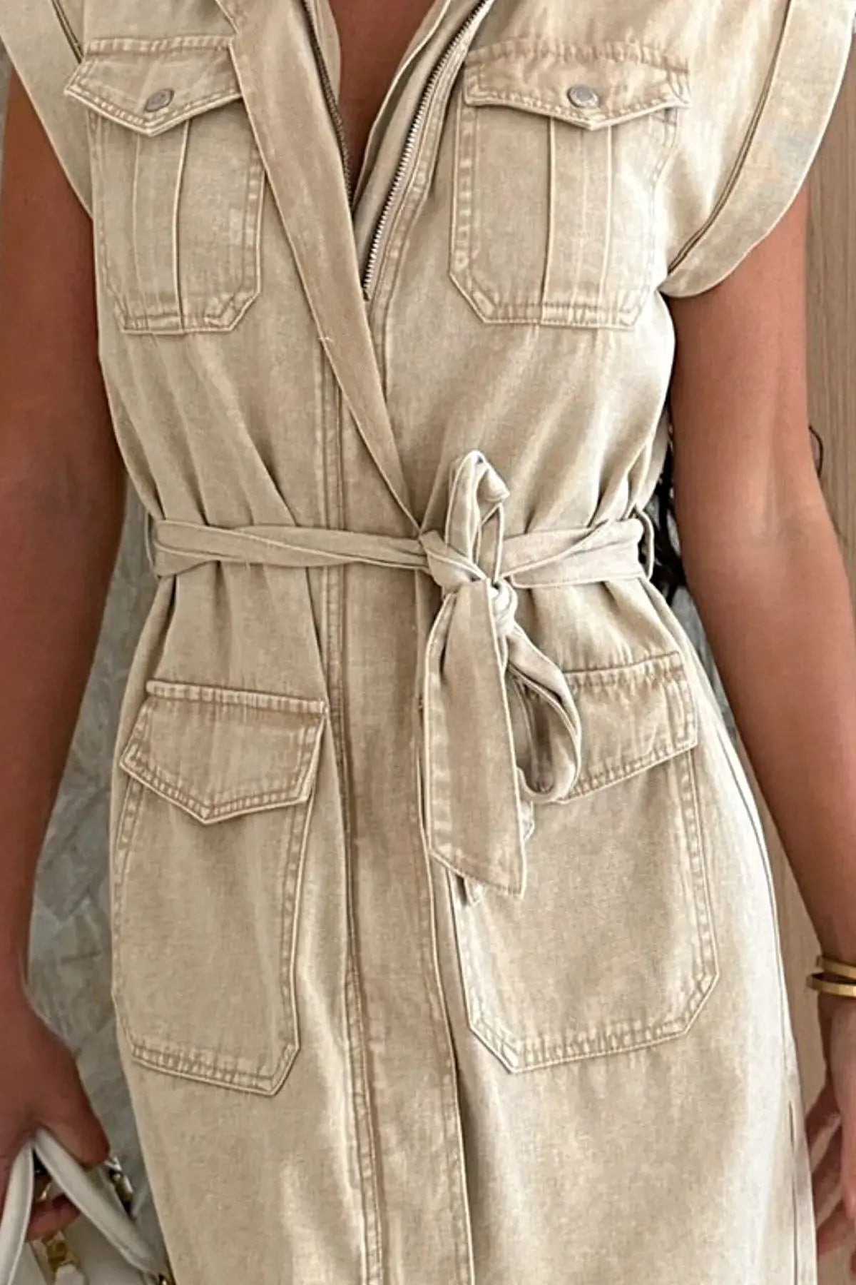 Casual Tie Waist Denim Mini Dress -