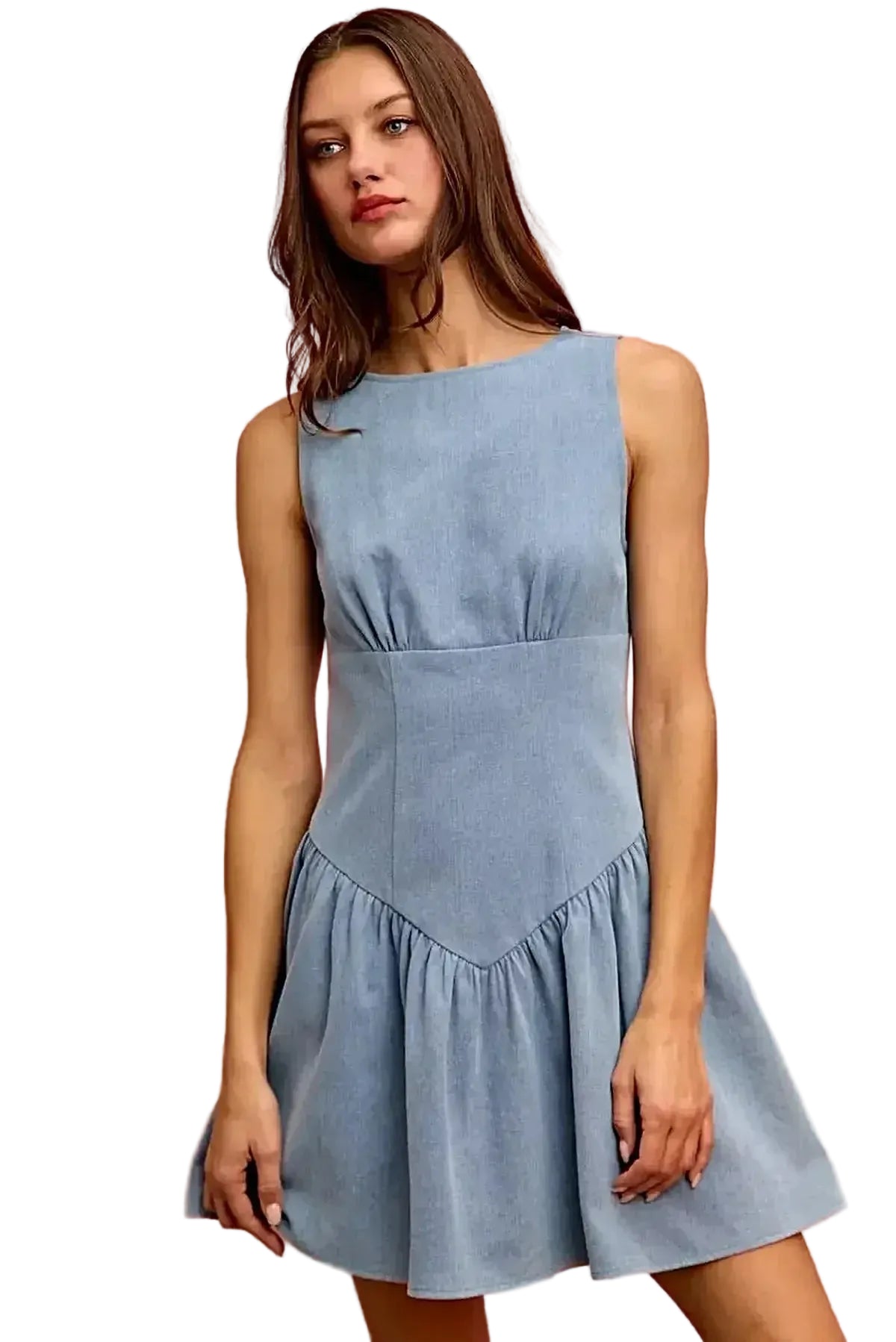 SO ME Fit And Flare Sleeveless Denim Mini Dress -