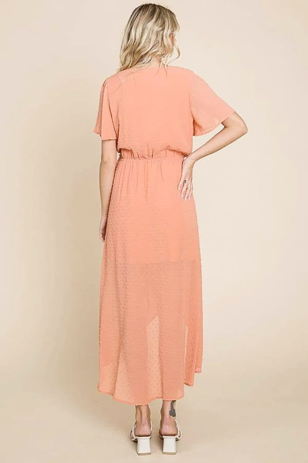 Culture Code Full Size Swiss Dot Tied Slit Short Sleeve Dress -