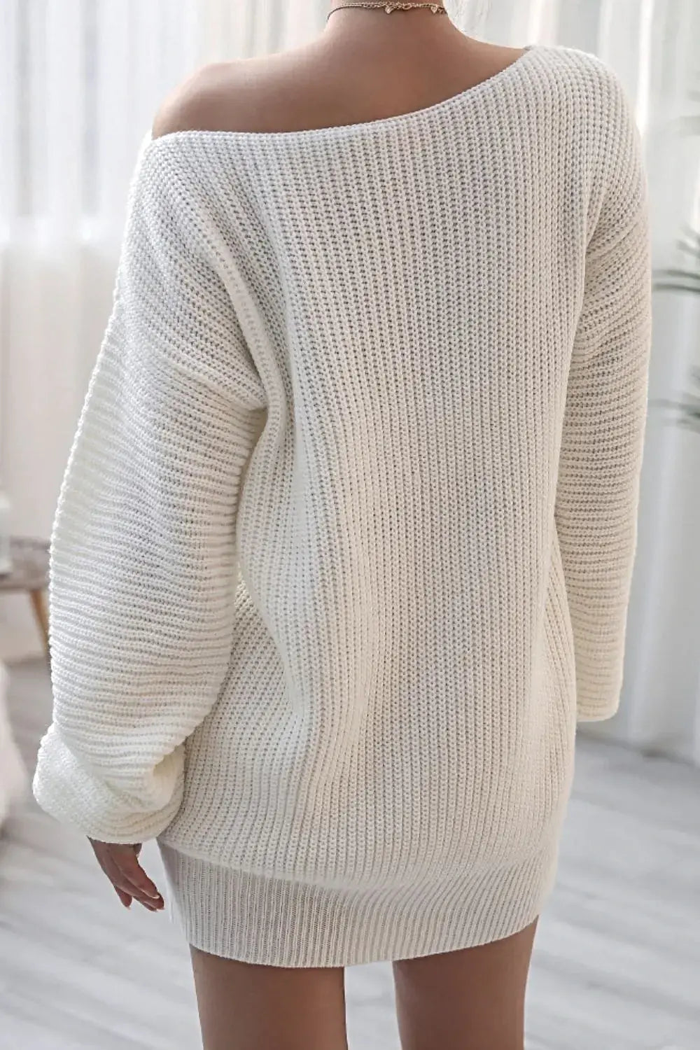 Boat Neck Long Sleeve Mini Sweater Dress -